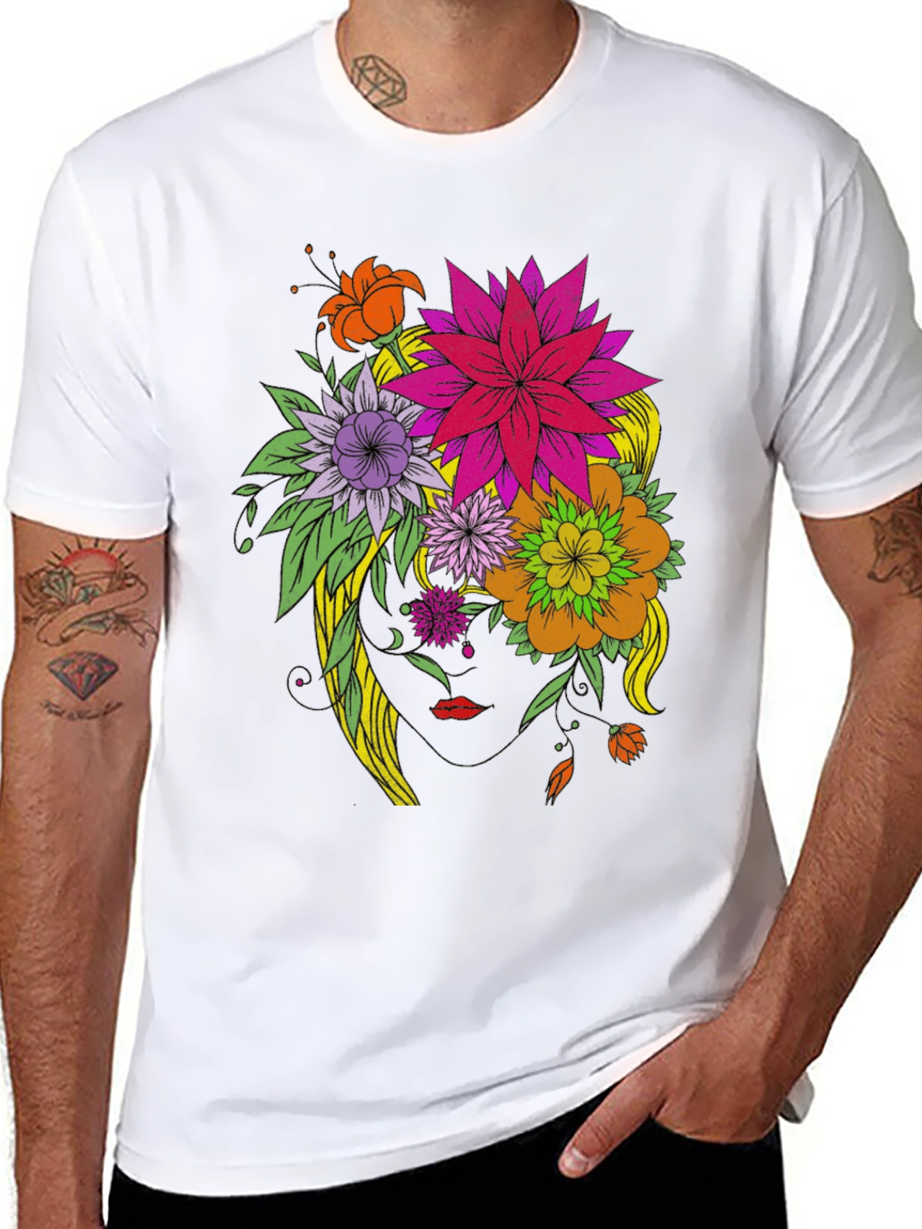 Floral Head T-Shirt - Artistic Graphic Tee