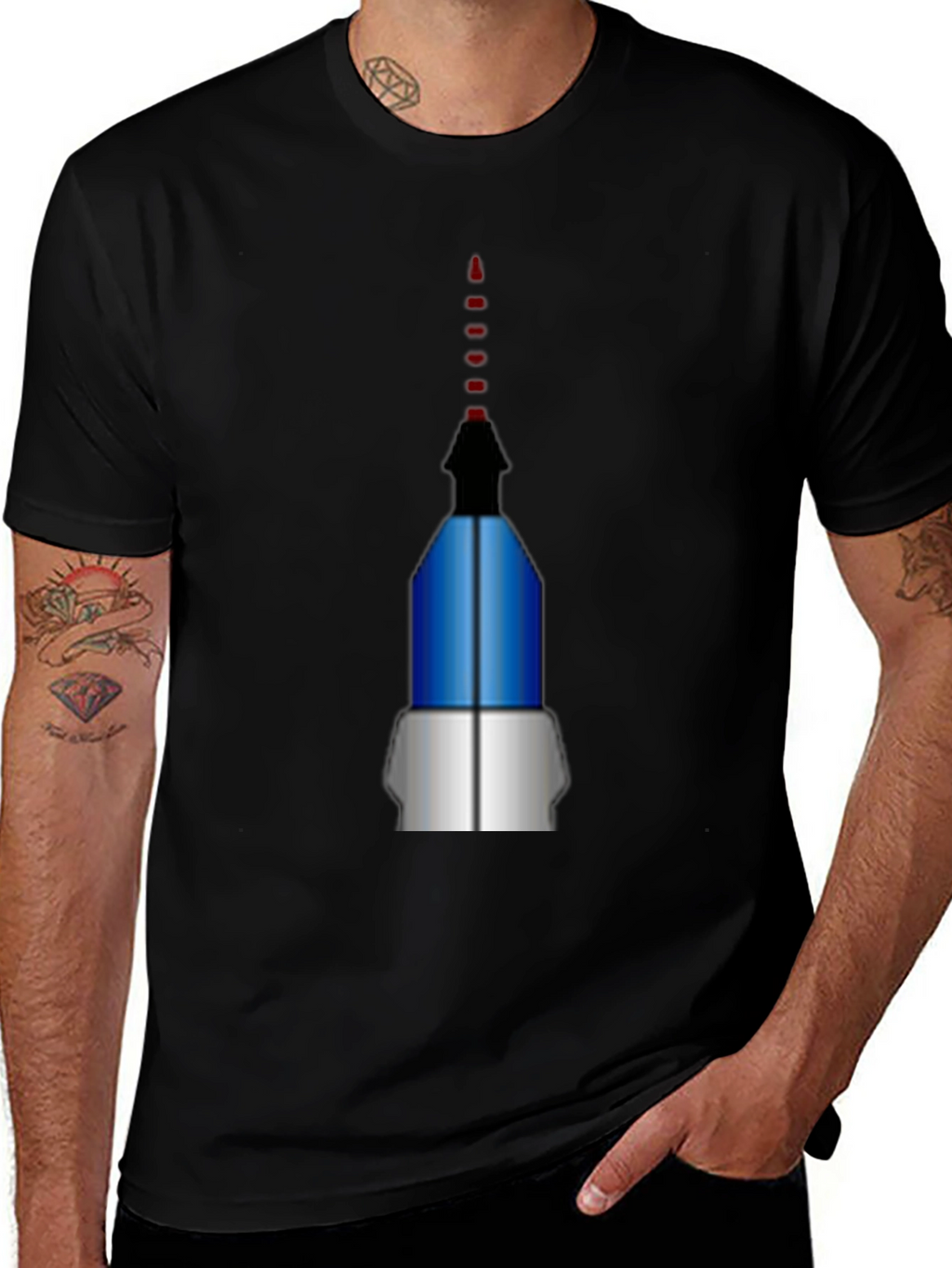 Geometric Rocket Graphic Tee - Black