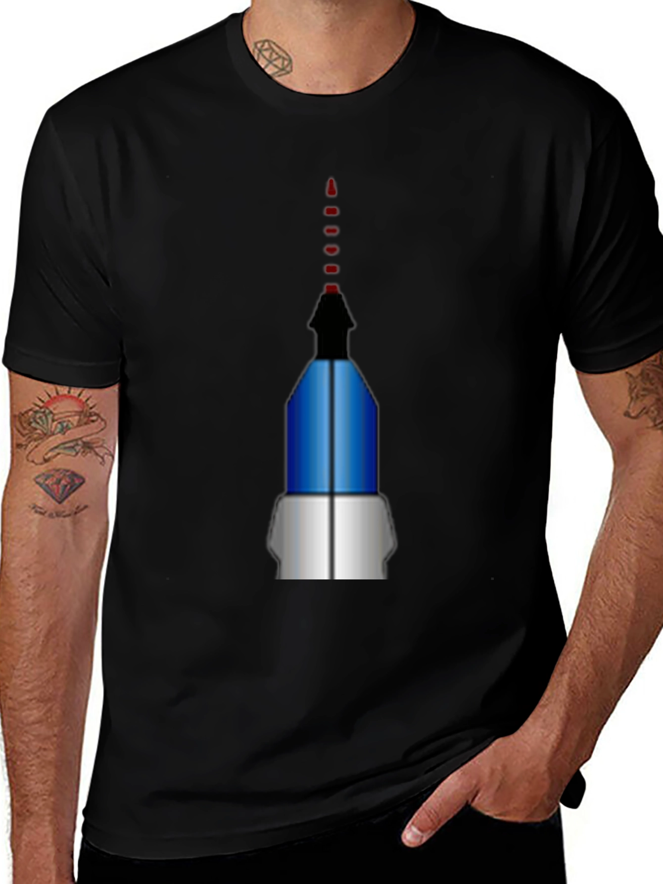 Geometric Rocket Graphic Tee - Black