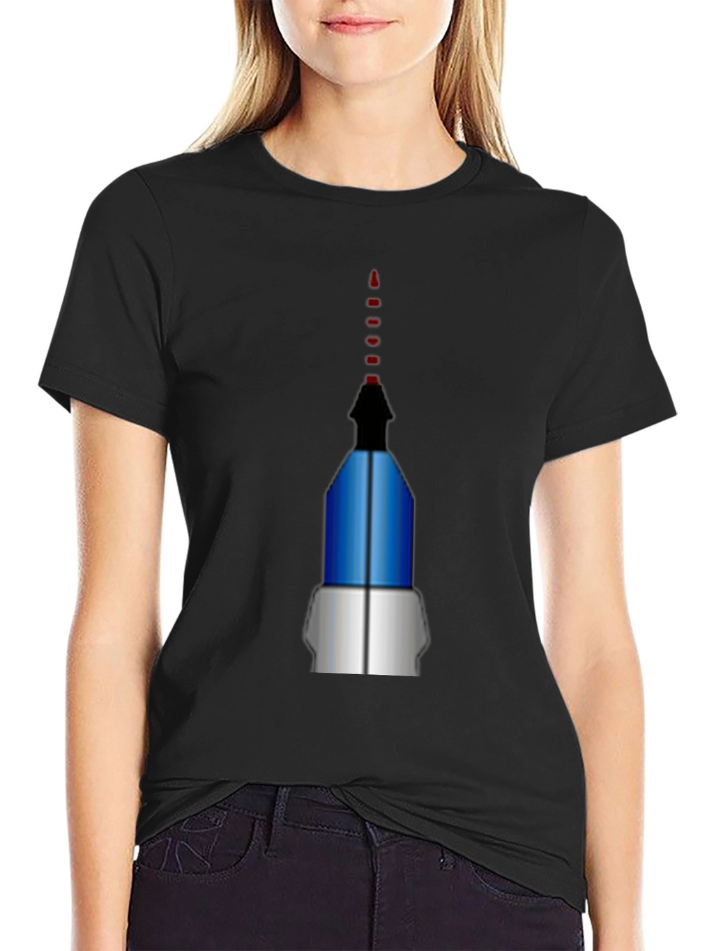 Geometric Rocket Graphic Tee - Black
