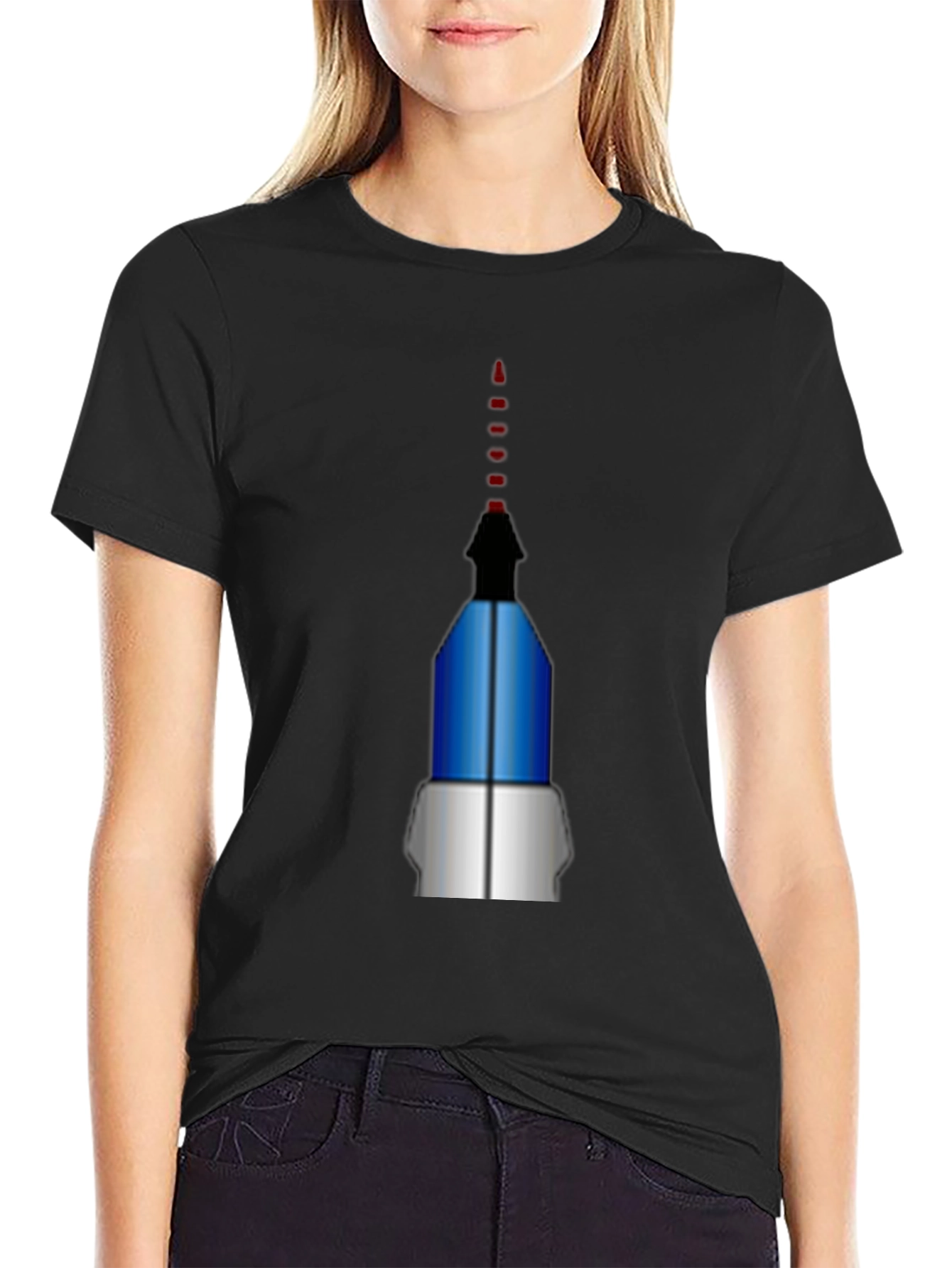 Geometric Rocket Graphic Tee - Black