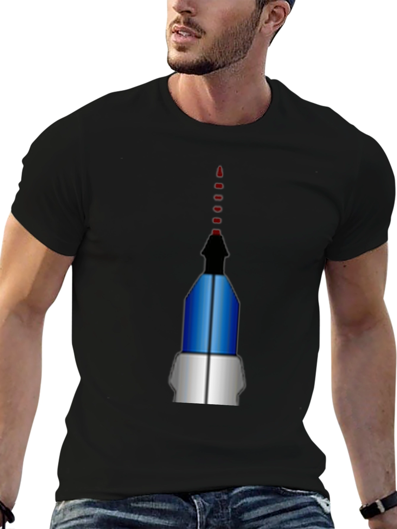 Geometric Rocket Graphic Tee - Black