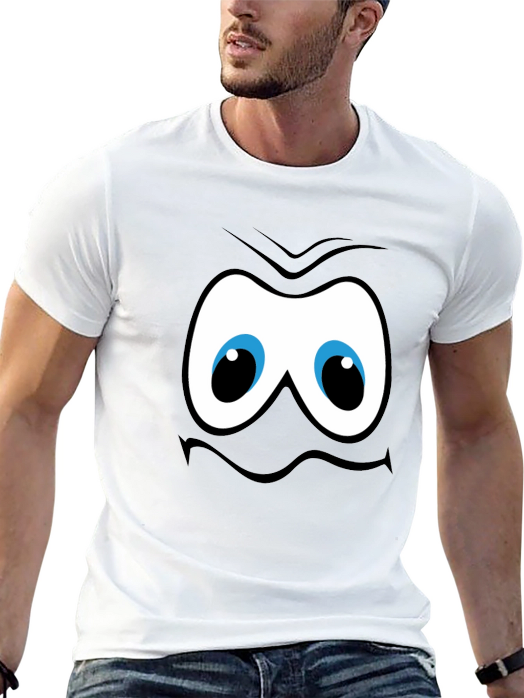 Funny Cartoon Face Graphic Black T-Shirt