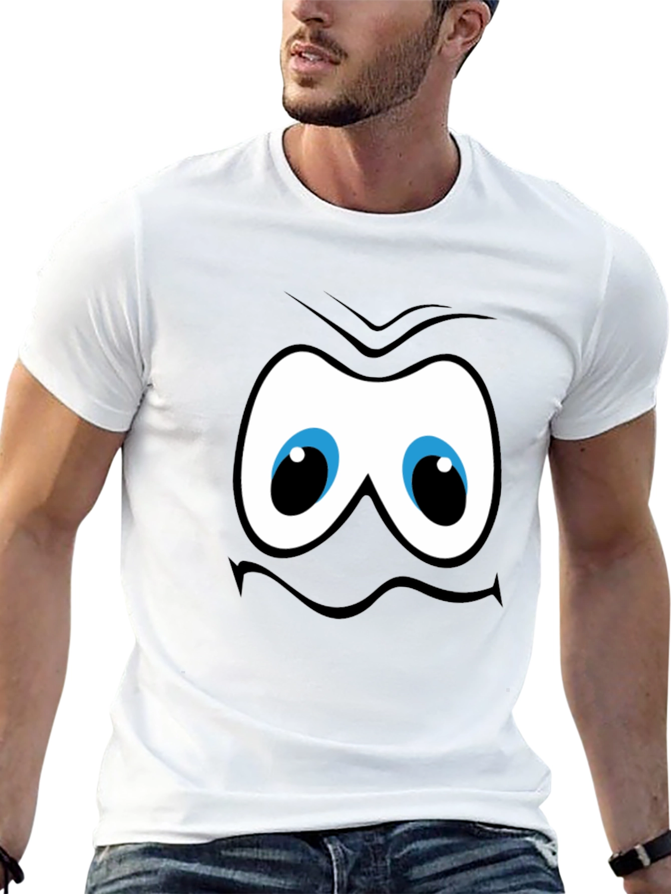 Funny Cartoon Face Graphic Black T-Shirt