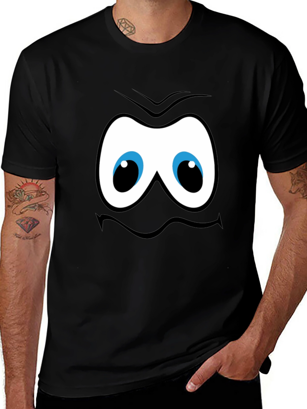 Funny Cartoon Face Graphic Black T-Shirt