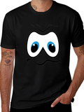 Funny Cartoon Face Graphic Black T-Shirt