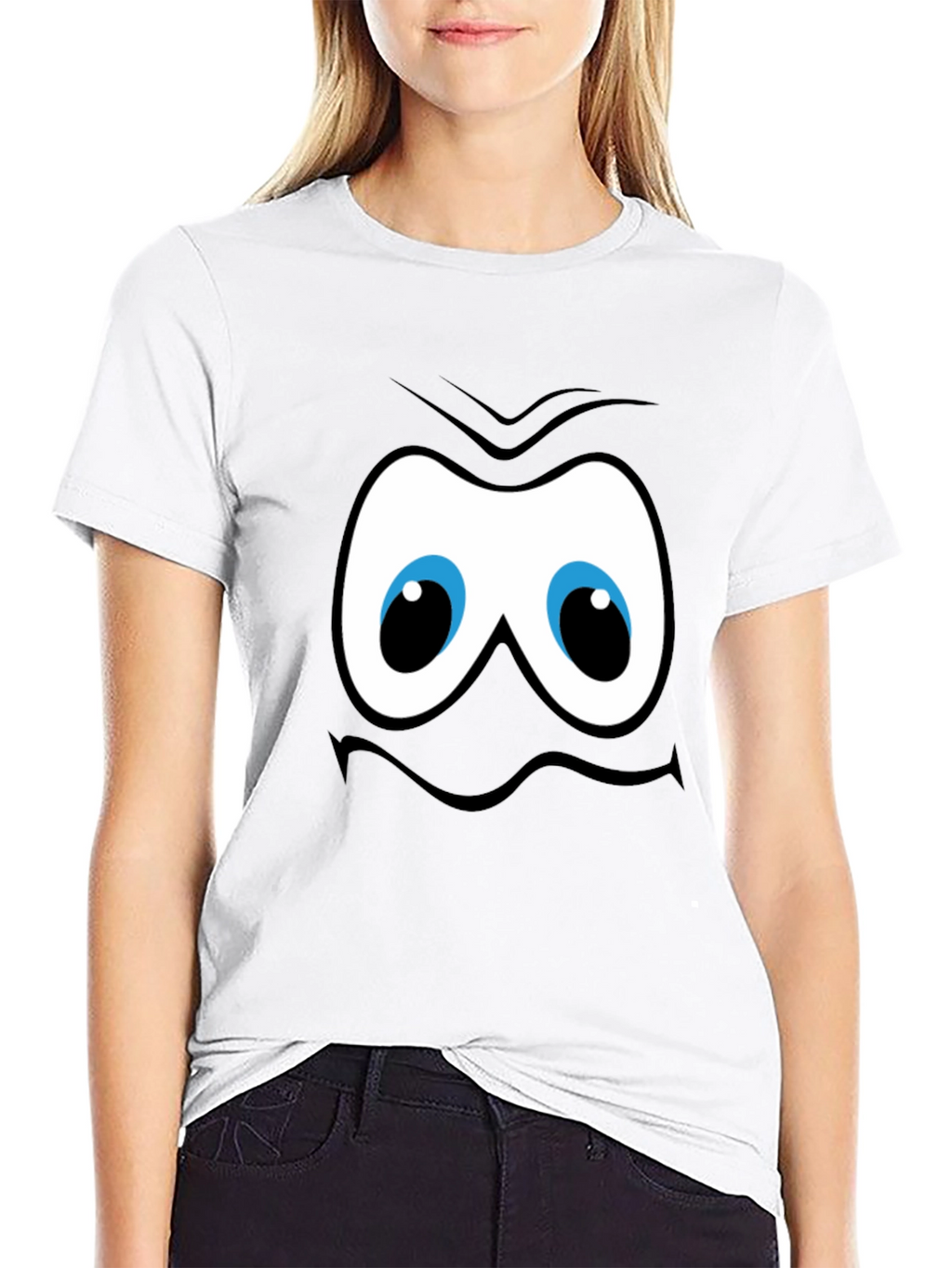 Funny Cartoon Face Graphic Black T-Shirt