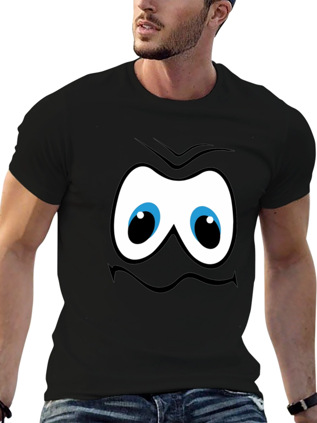 Funny Cartoon Face Graphic Black T-Shirt