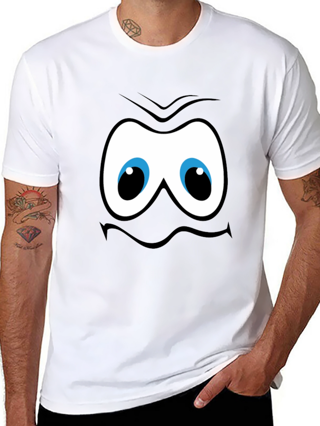 Funny Cartoon Face Graphic Black T-Shirt