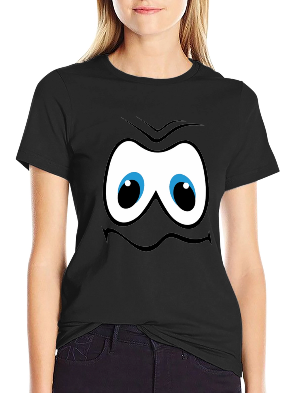Funny Cartoon Face Graphic Black T-Shirt