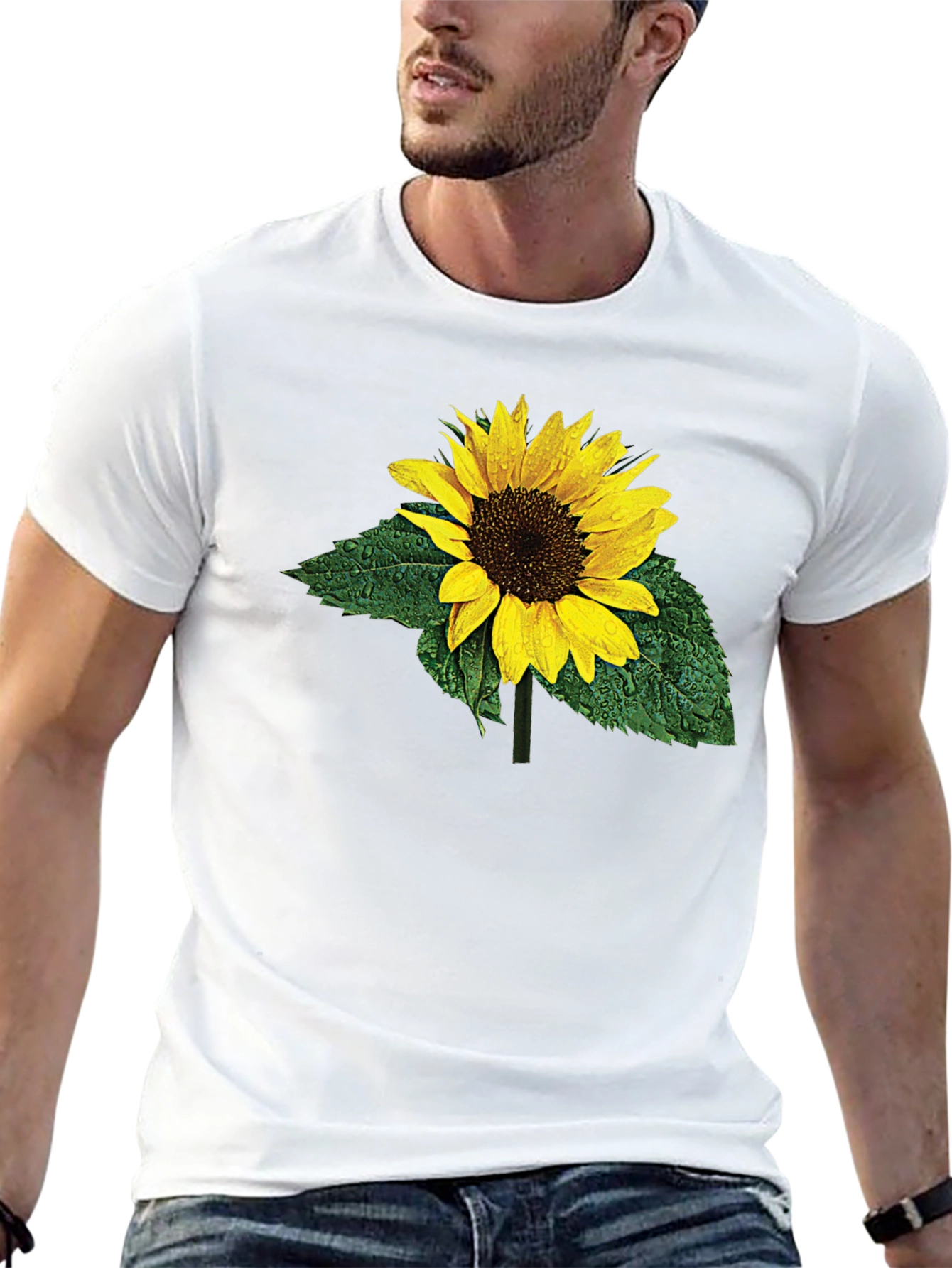 Sunflower Print Black T-Shirt