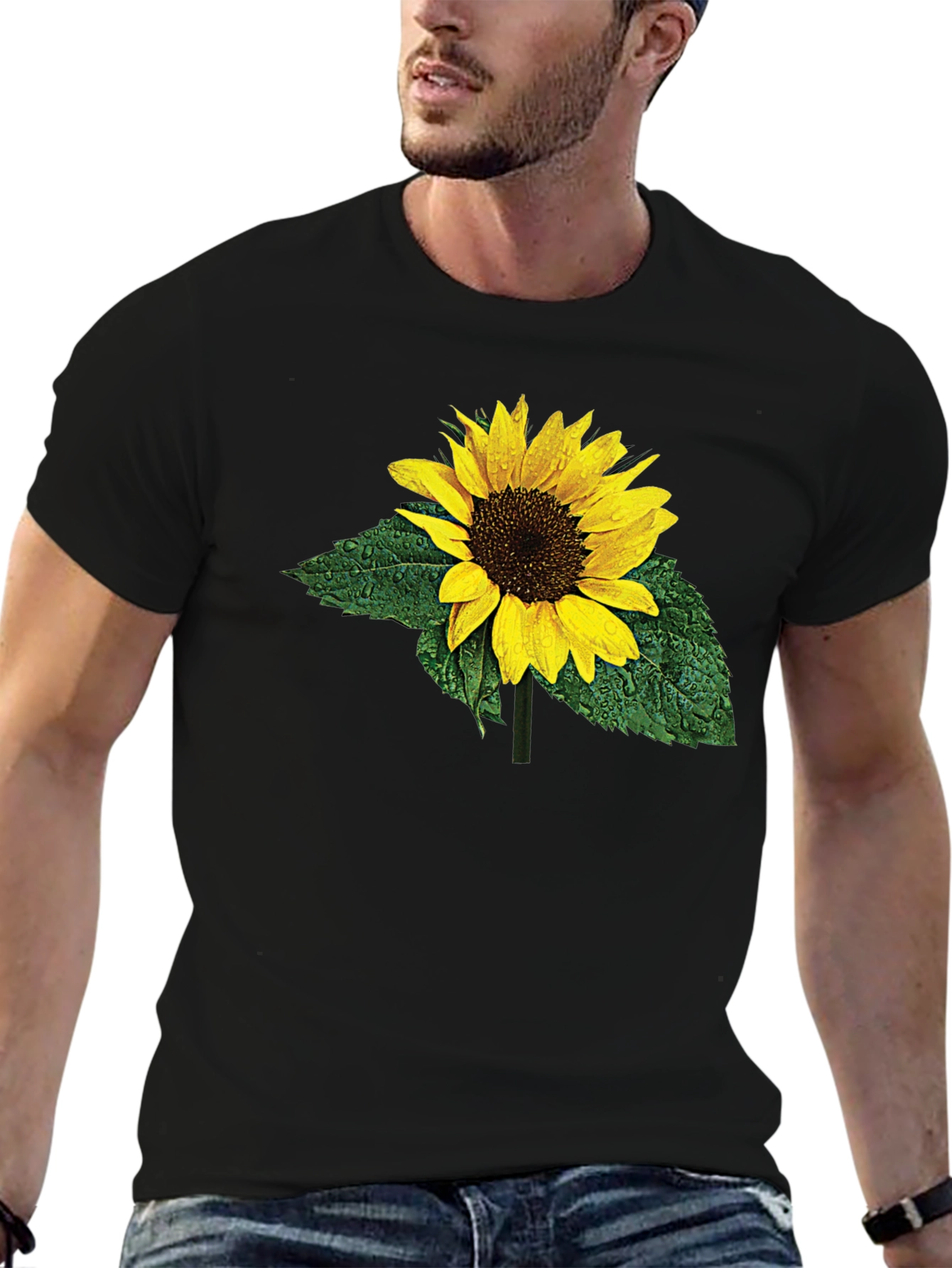 Sunflower Print Black T-Shirt