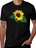 Sunflower Print Black T-Shirt