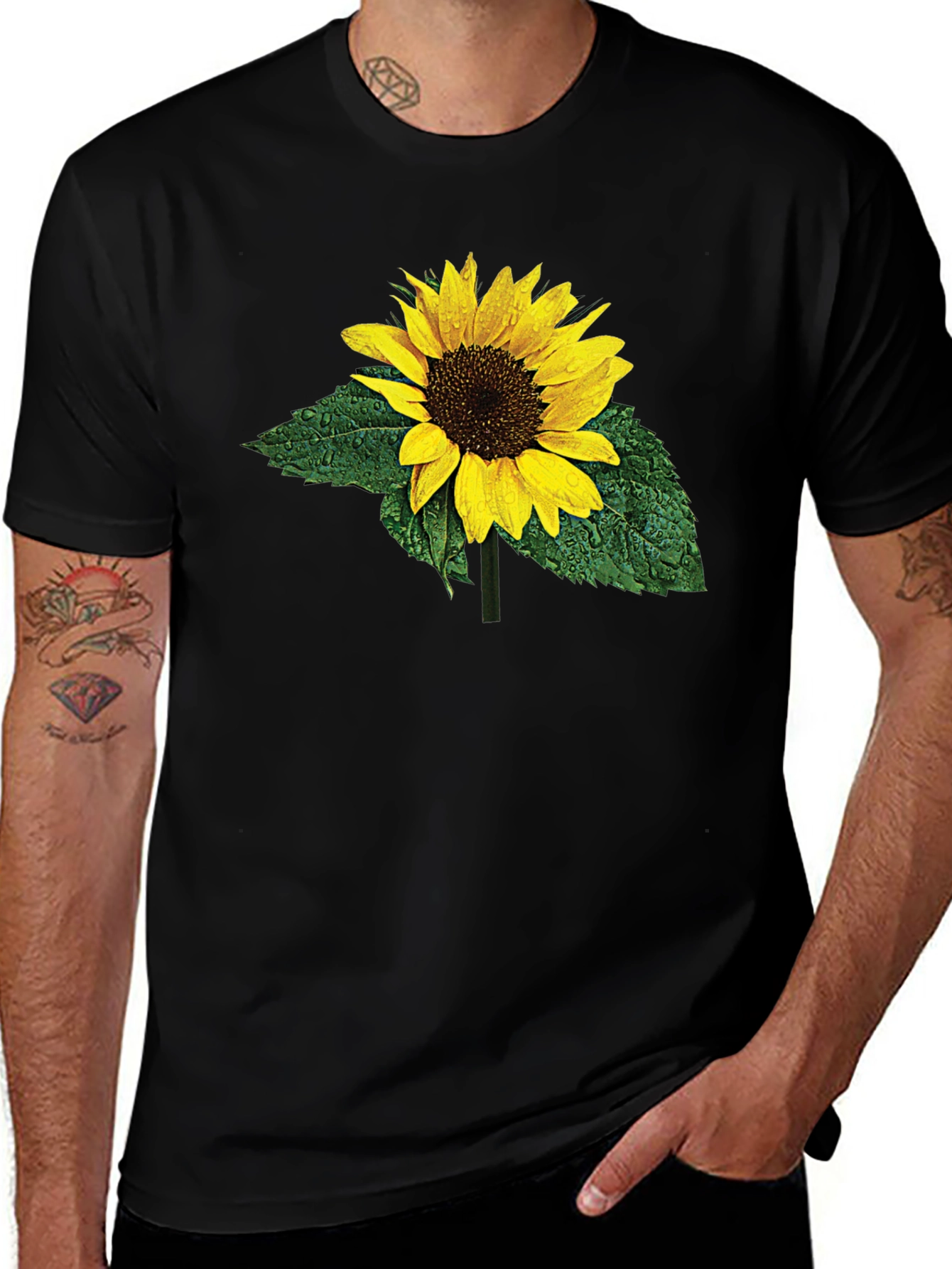 Sunflower Print Black T-Shirt