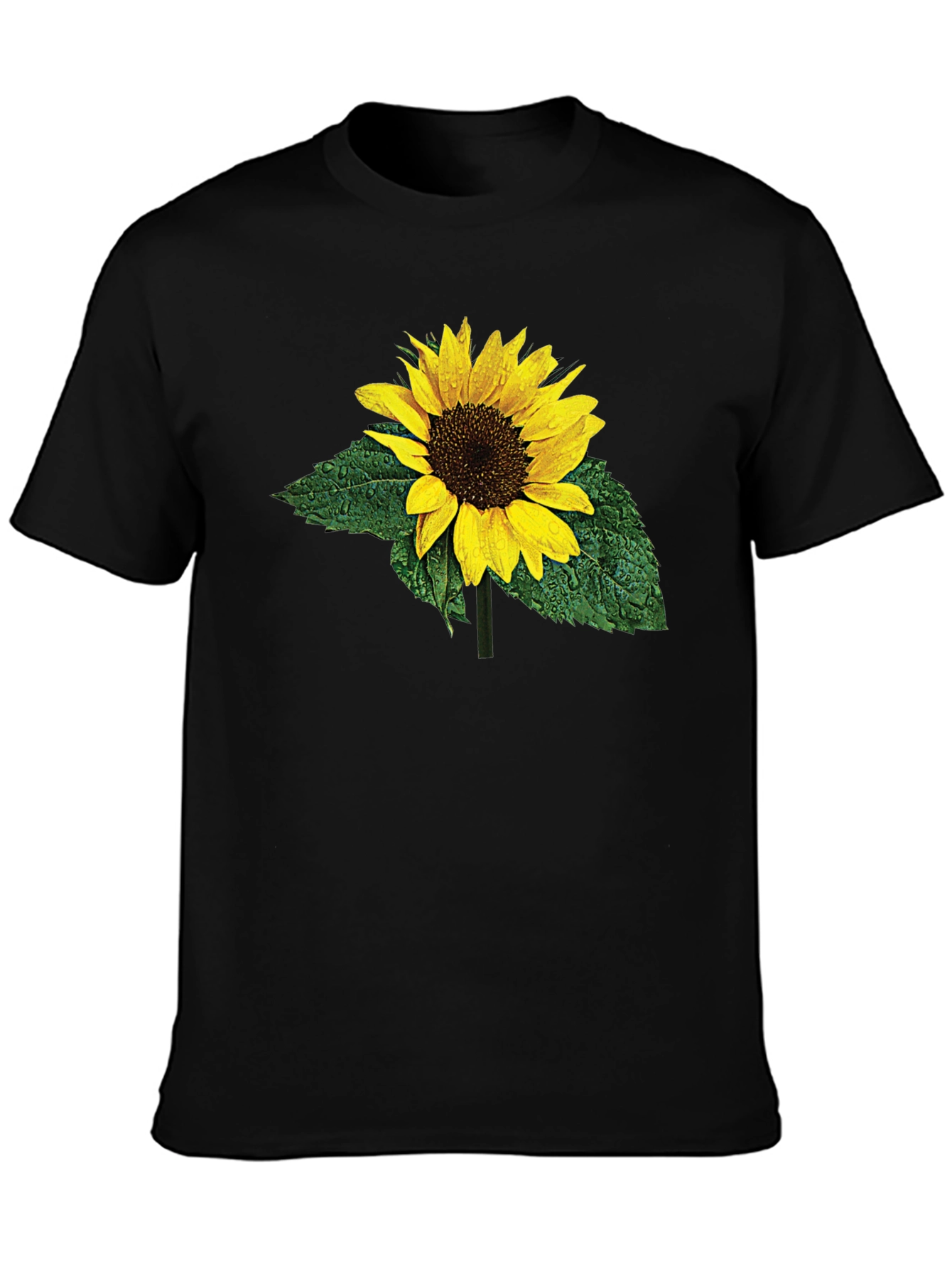 Sunflower Print Black T-Shirt