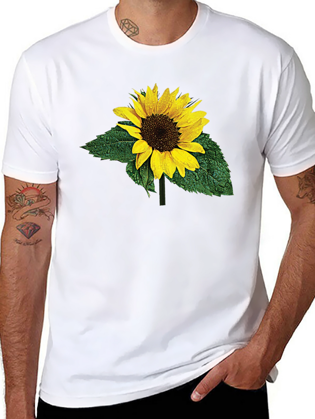 Sunflower Print Black T-Shirt