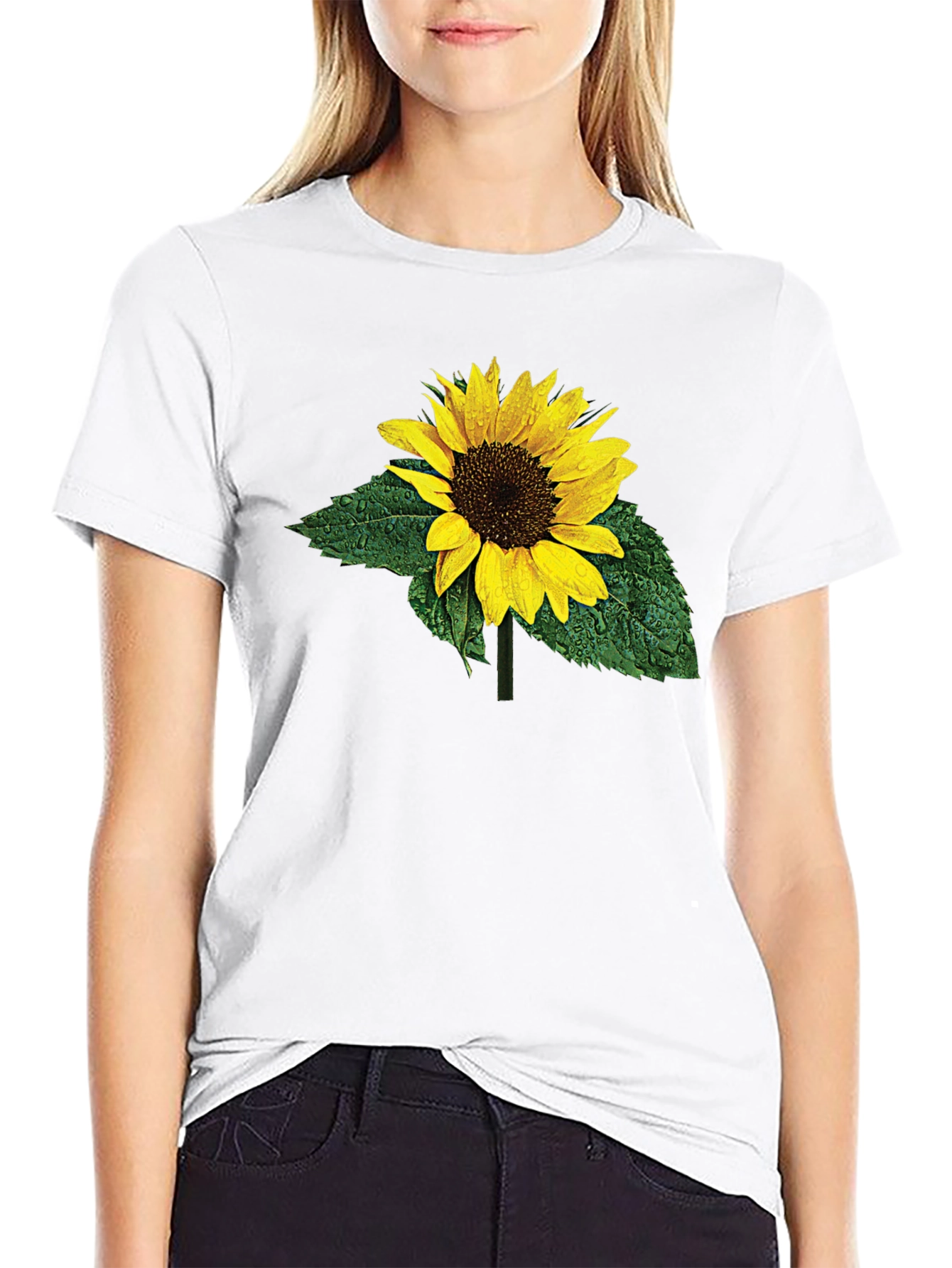 Sunflower Print Black T-Shirt