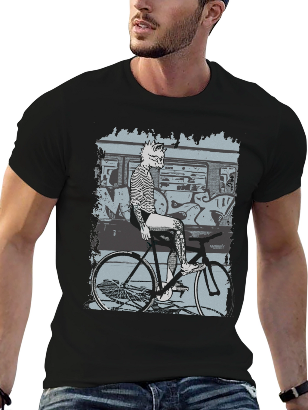 Stylish Graphic Tee - Fox on Bike Design