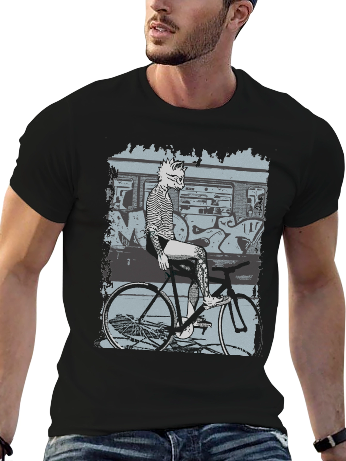 Stylish Graphic Tee - Fox on Bike Design