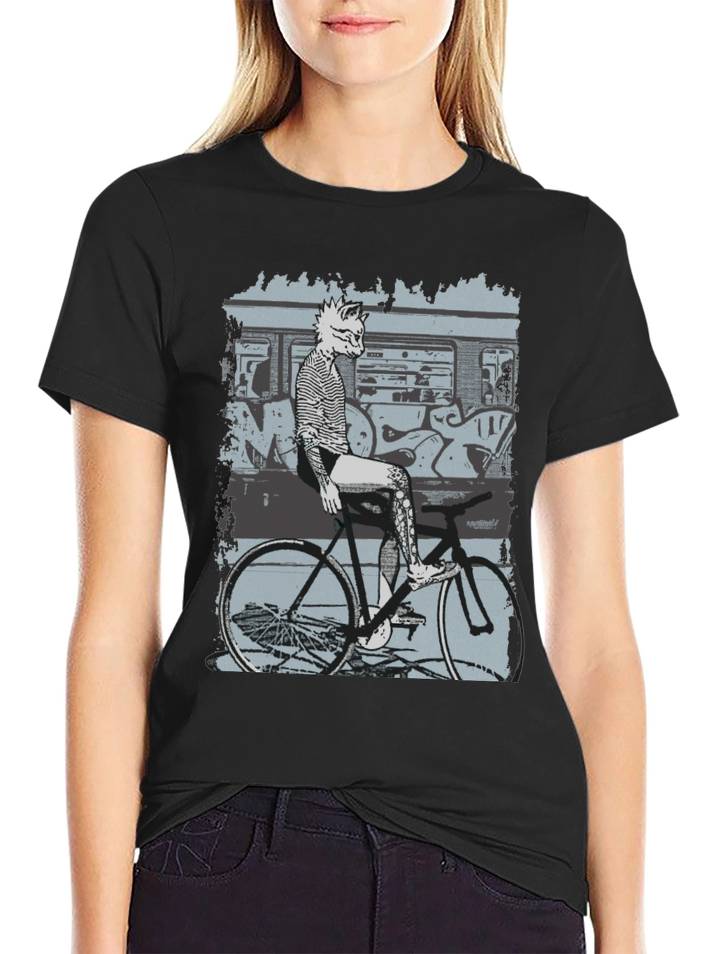 Stylish Graphic Tee - Fox on Bike Design