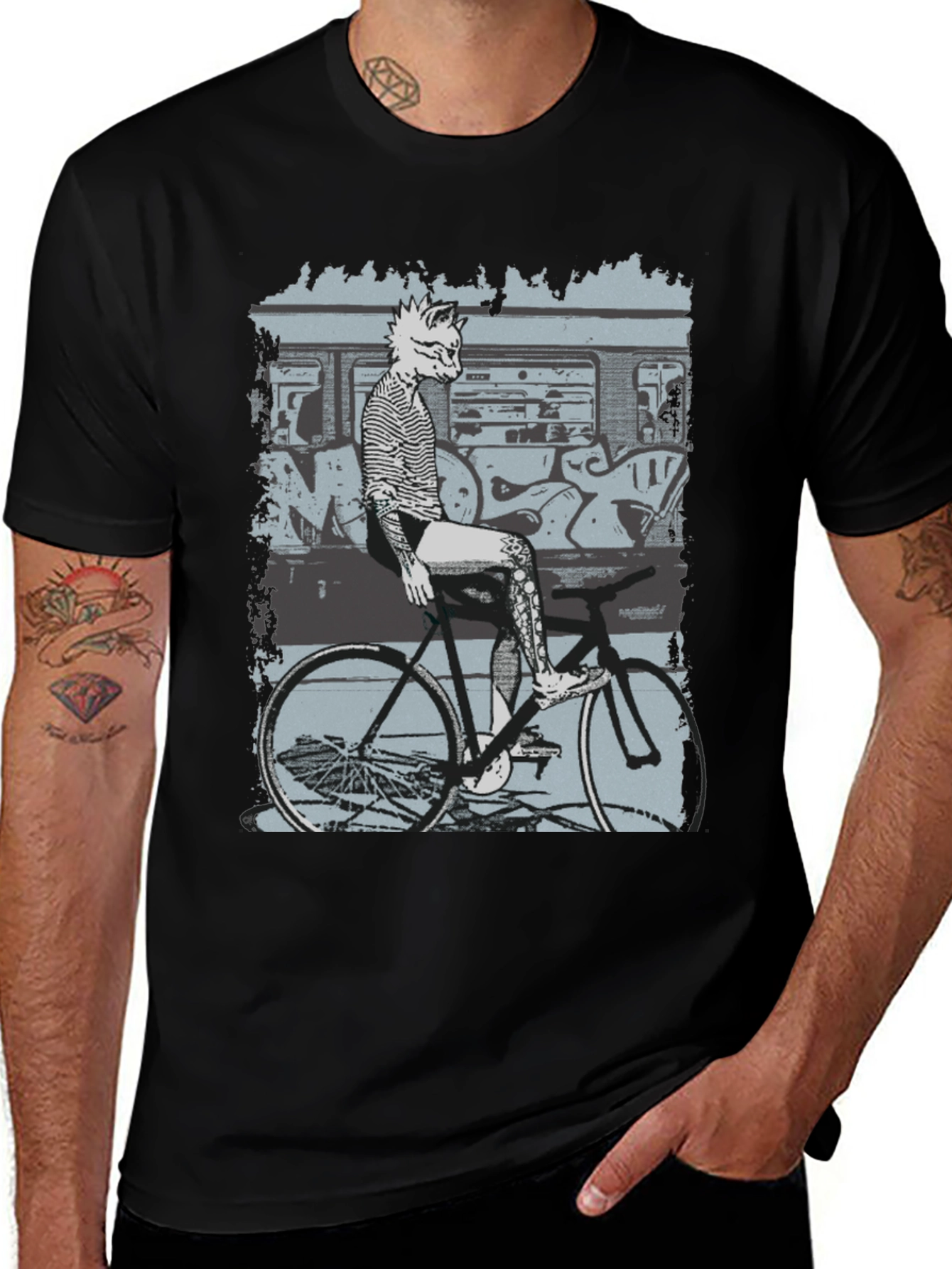 Stylish Graphic Tee - Fox on Bike Design
