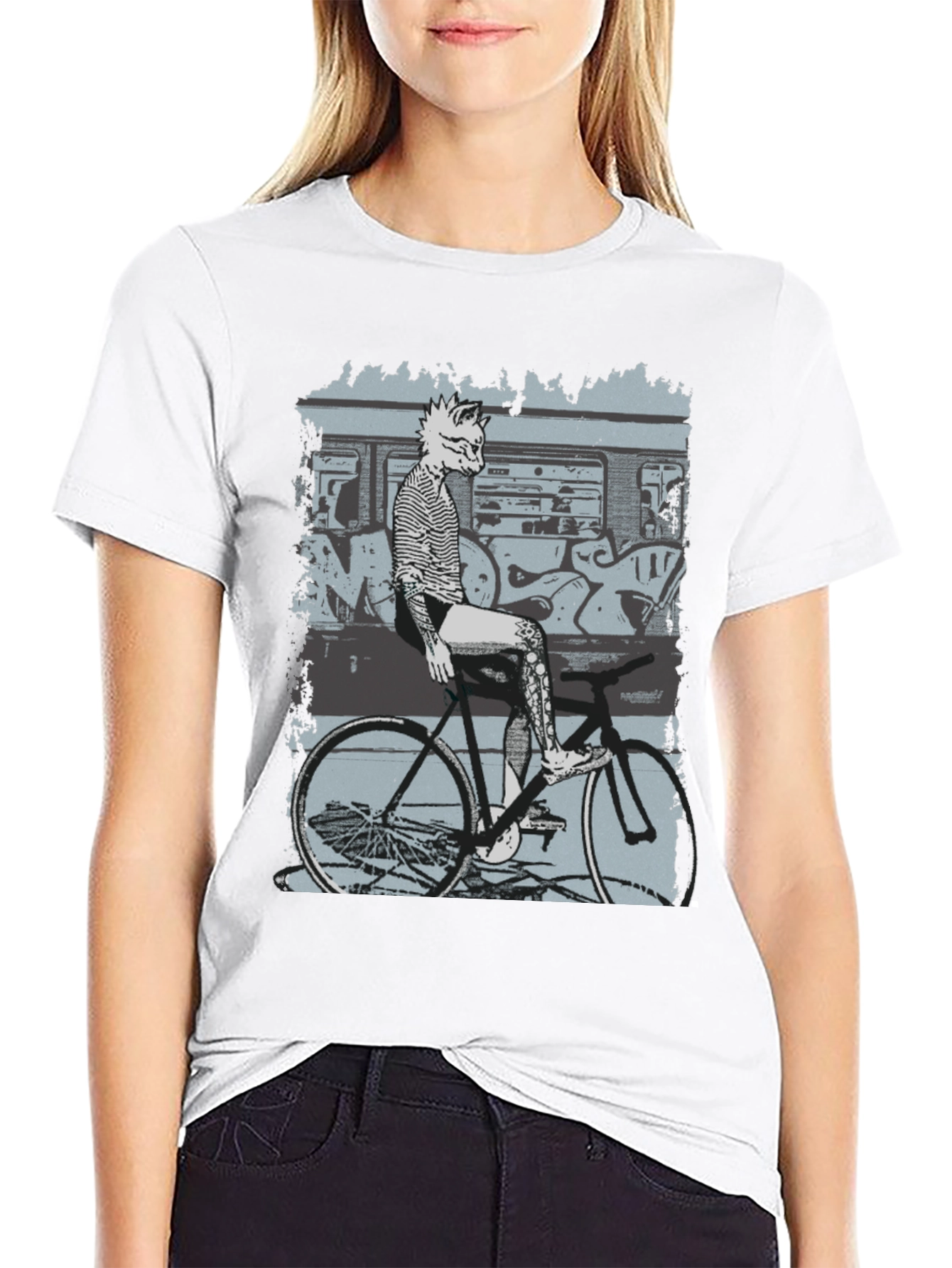 Stylish Graphic Tee - Fox on Bike Design