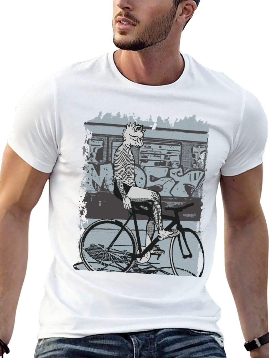 Stylish Graphic Tee - Fox on Bike Design
