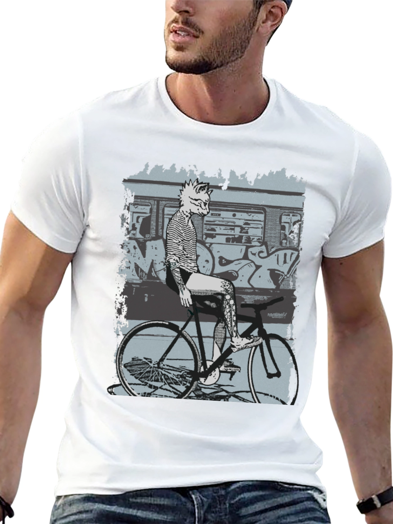 Stylish Graphic Tee - Fox on Bike Design