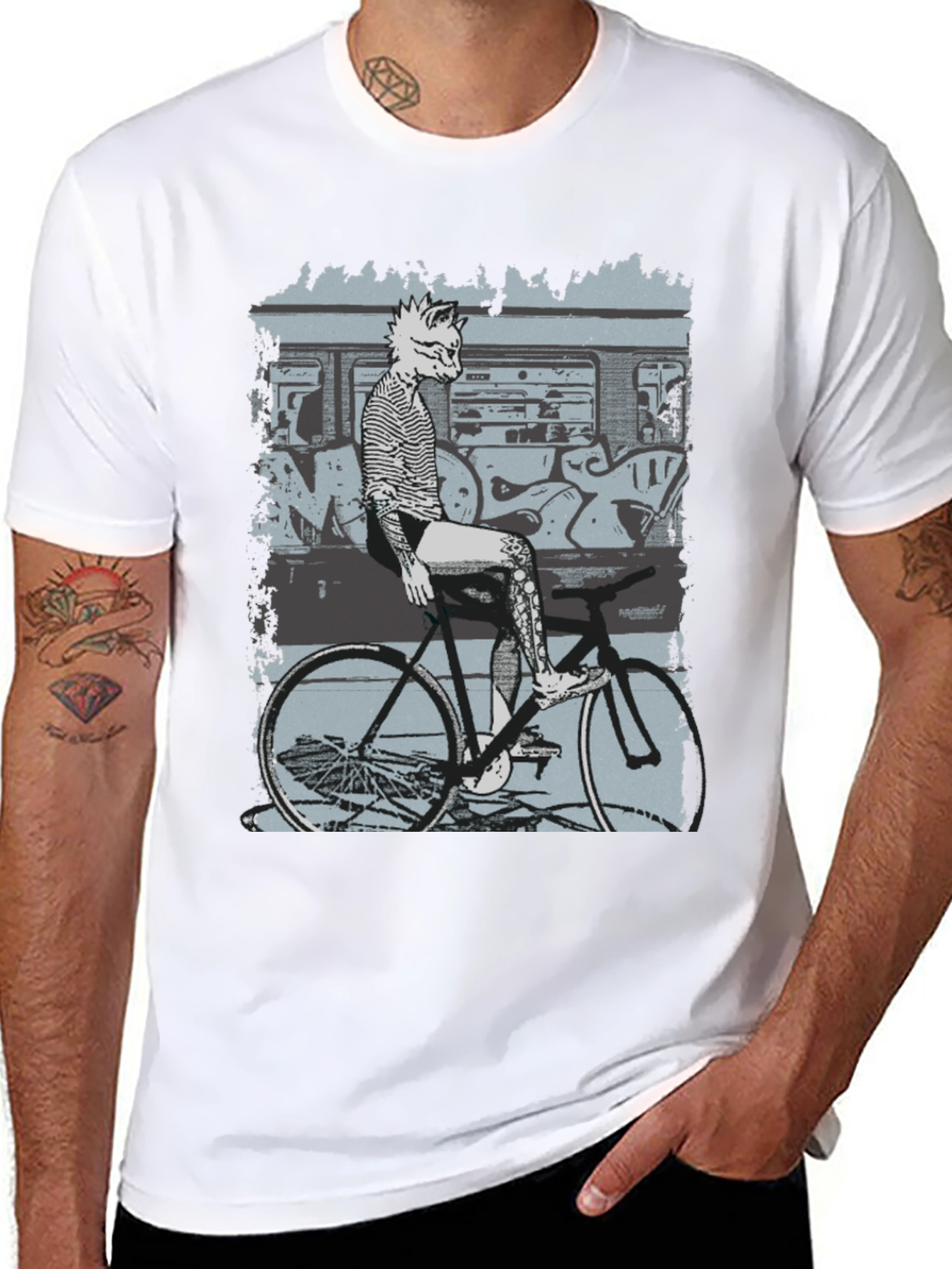 Stylish Graphic Tee - Fox on Bike Design