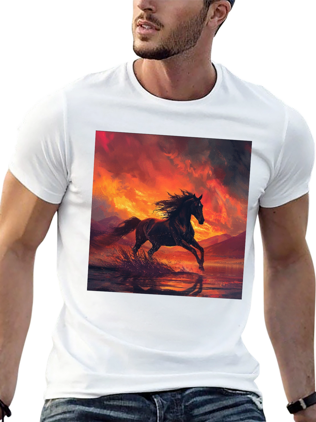 Horse Sunset Black T-Shirt