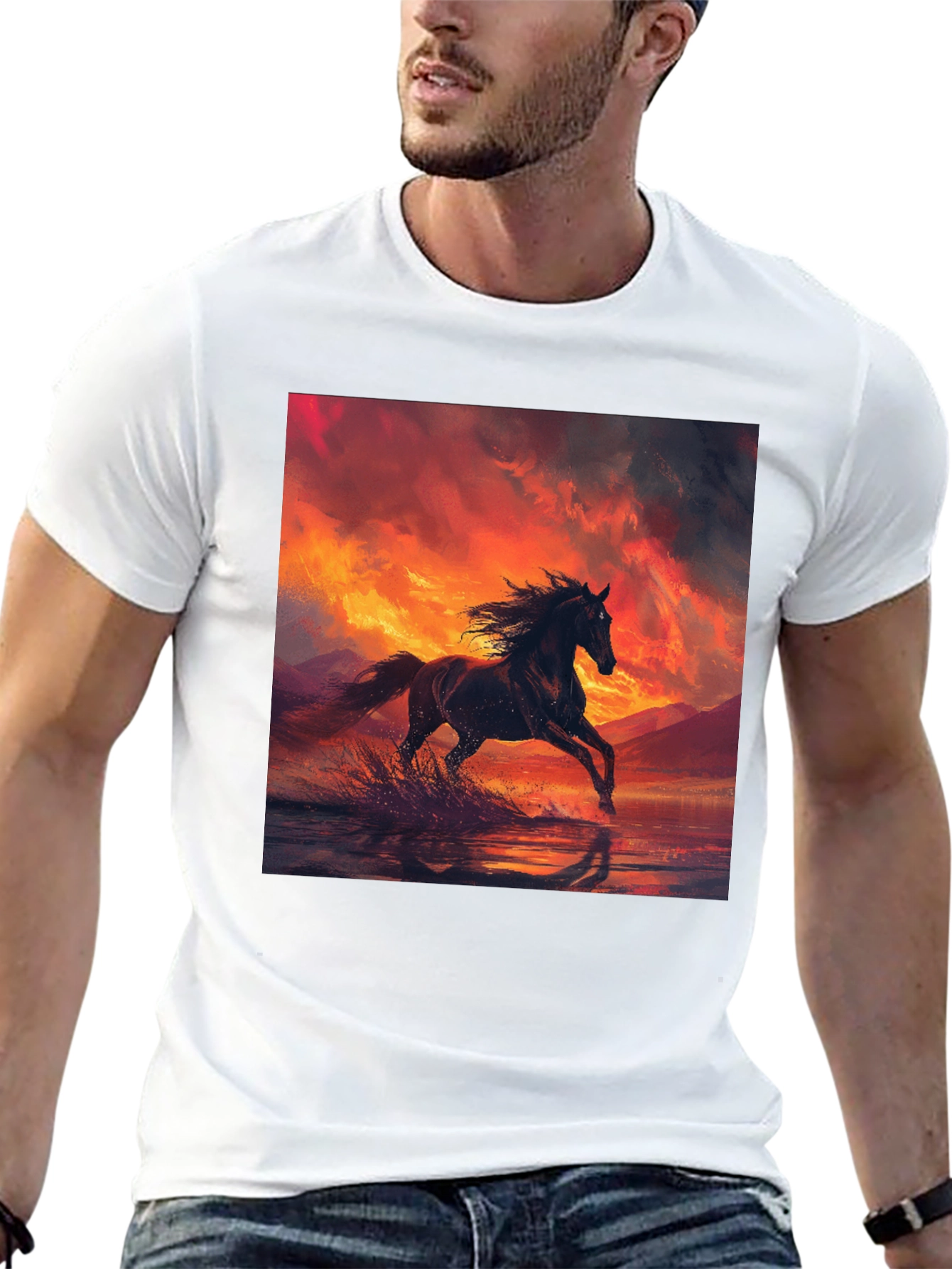 Horse Sunset Black T-Shirt