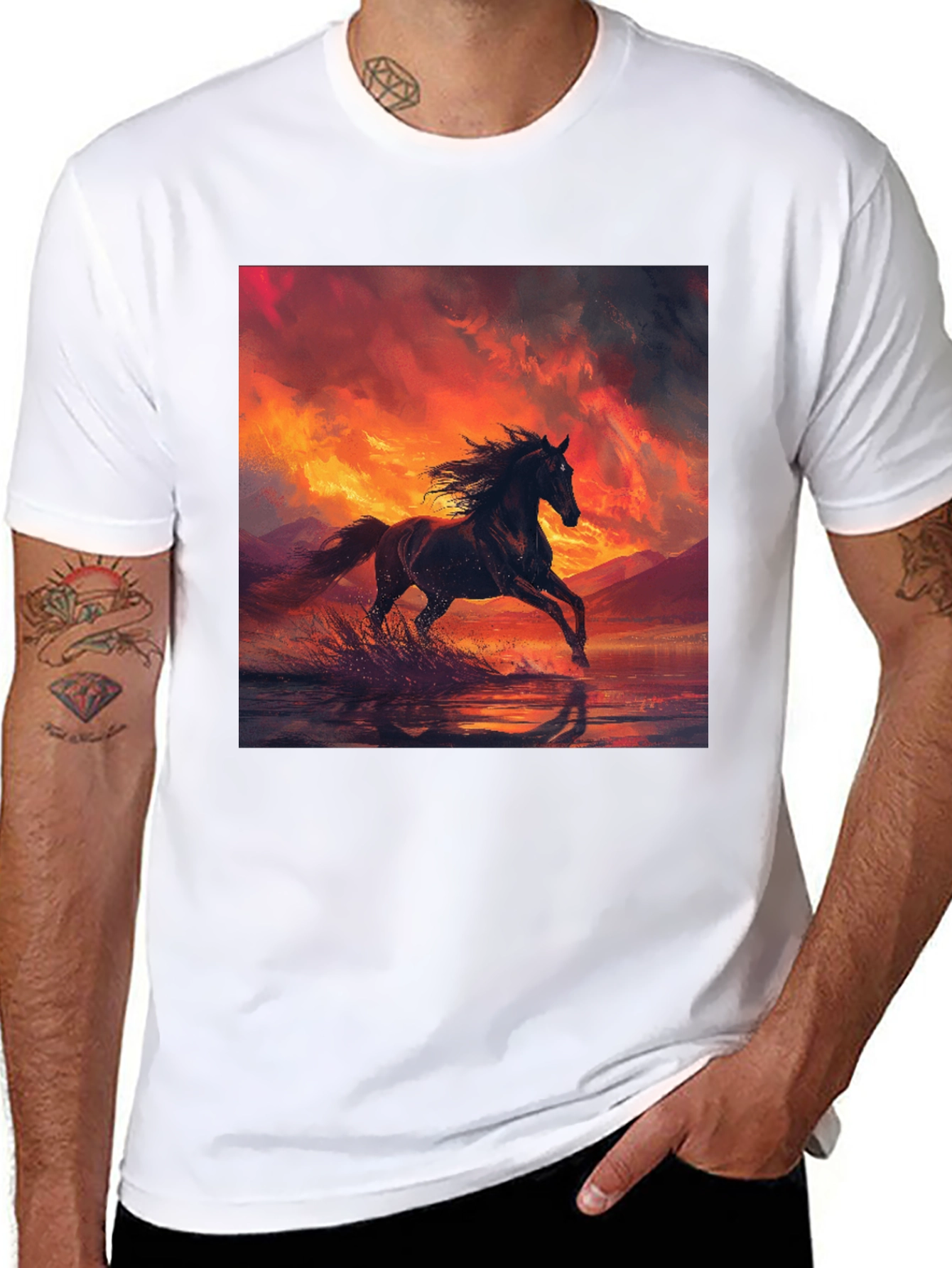 Horse Sunset Black T-Shirt