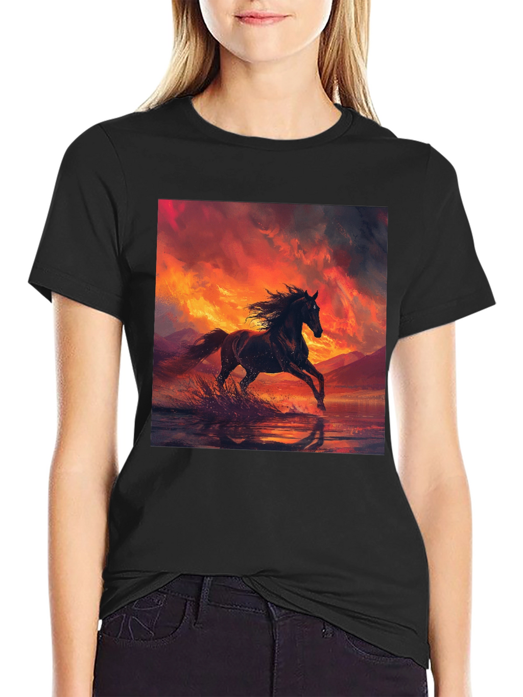 Horse Sunset Black T-Shirt