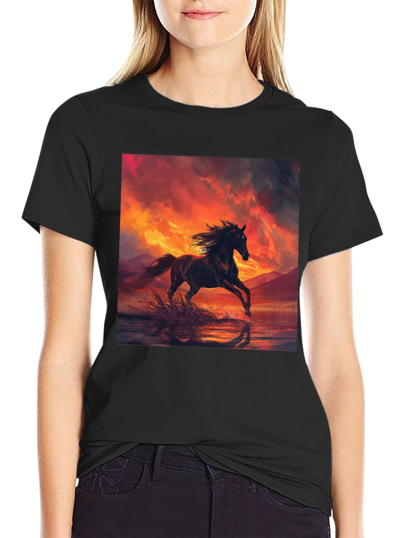 Horse Sunset Black T-Shirt