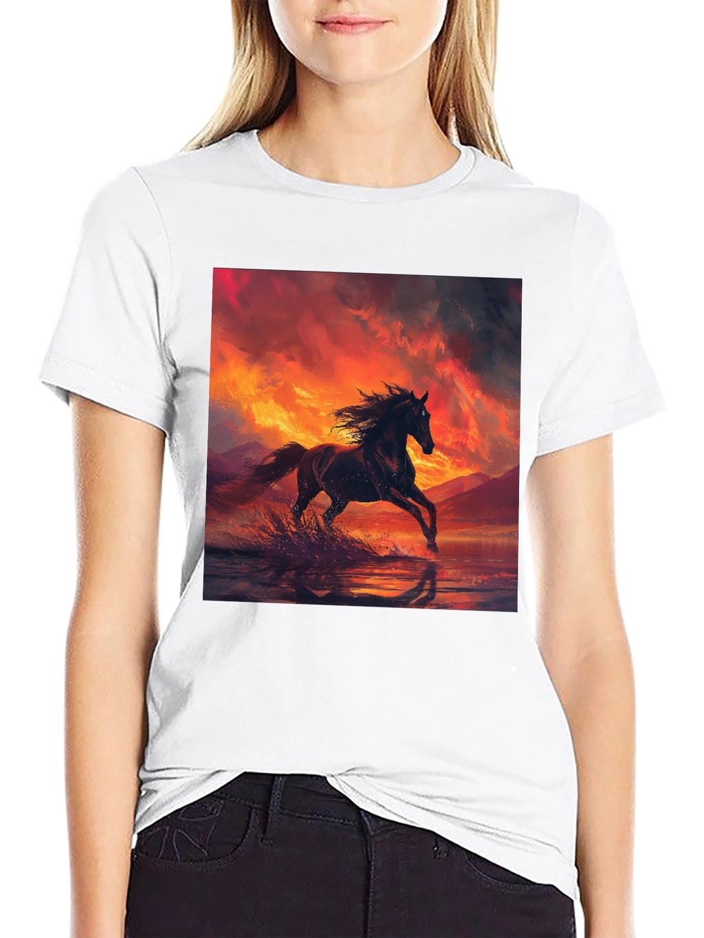 Horse Sunset Black T-Shirt