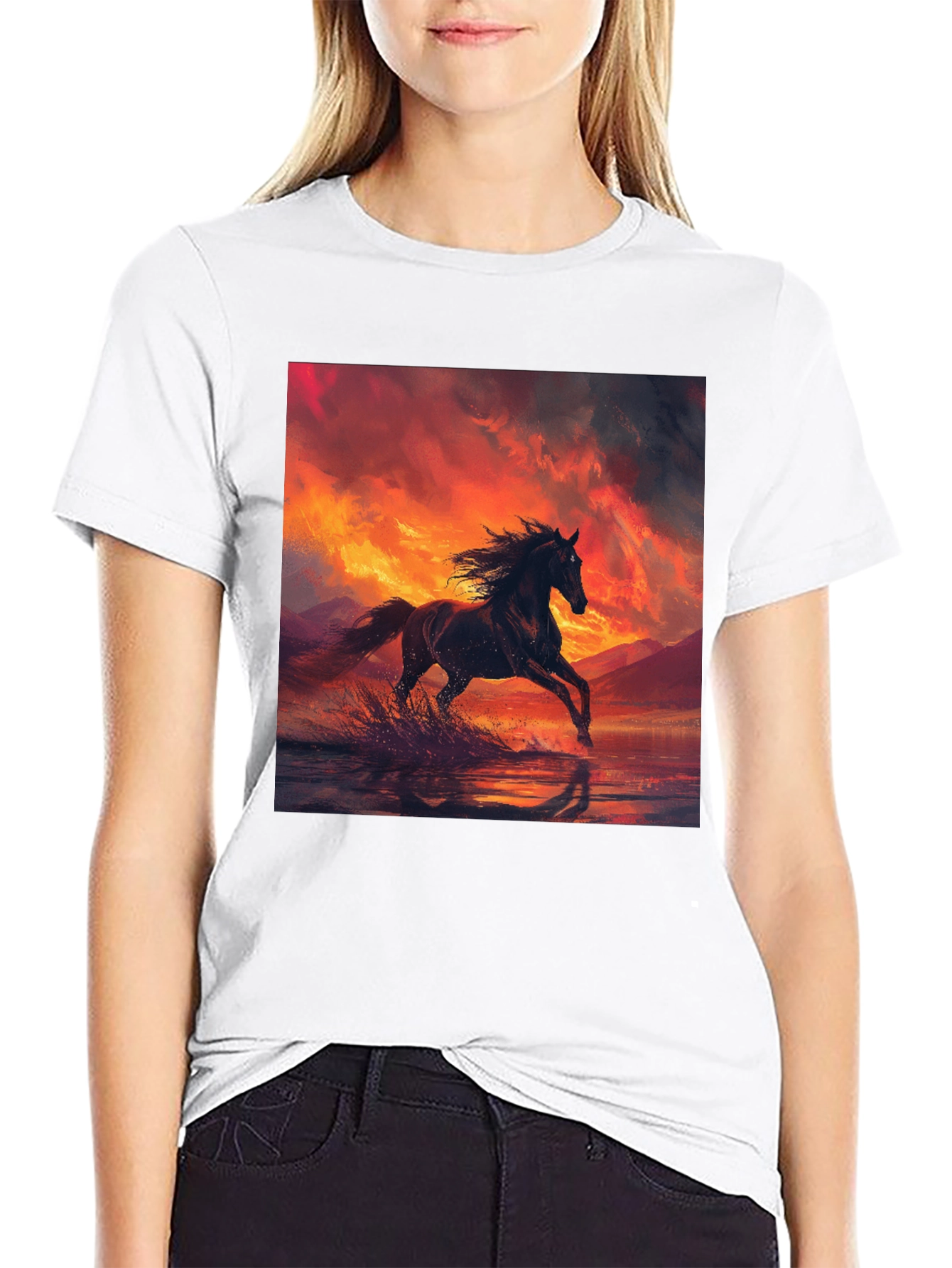 Horse Sunset Black T-Shirt