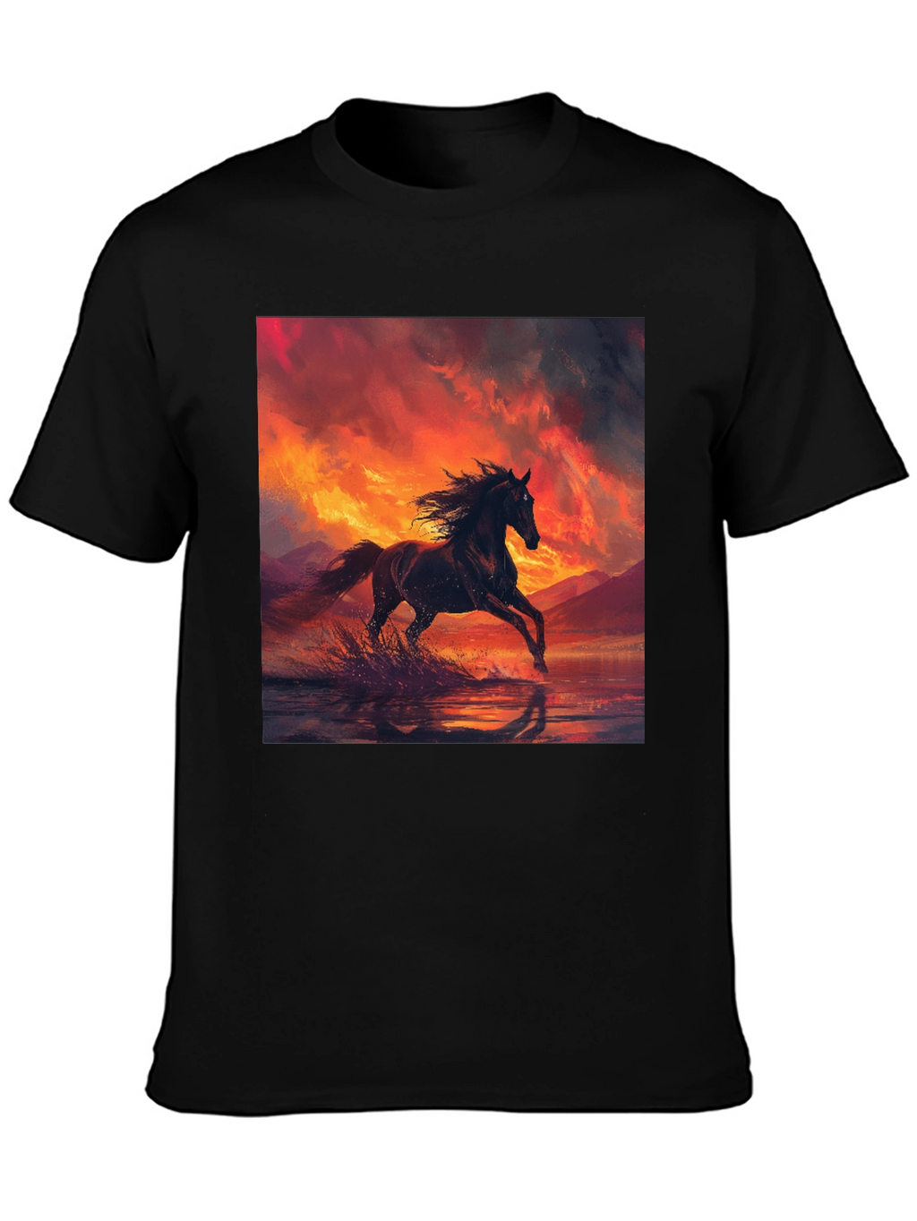 Horse Sunset Black T-Shirt