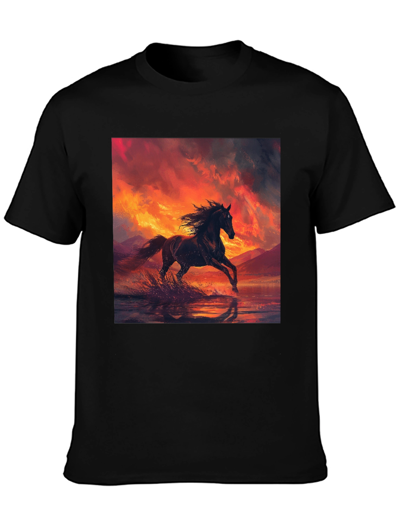 Horse Sunset Black T-Shirt