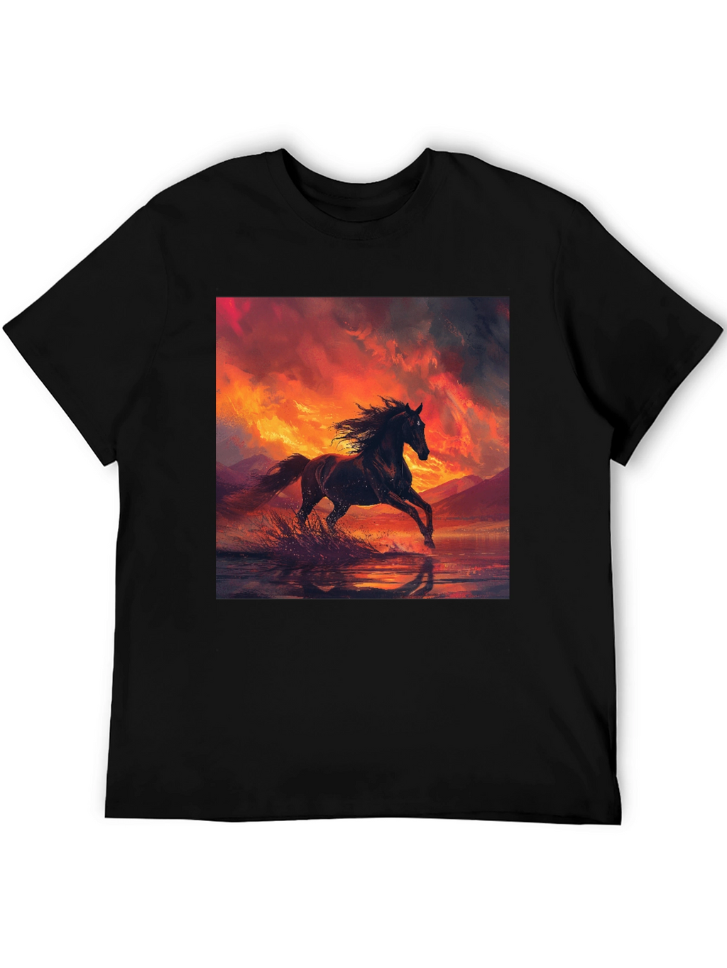 Horse Sunset Black T-Shirt