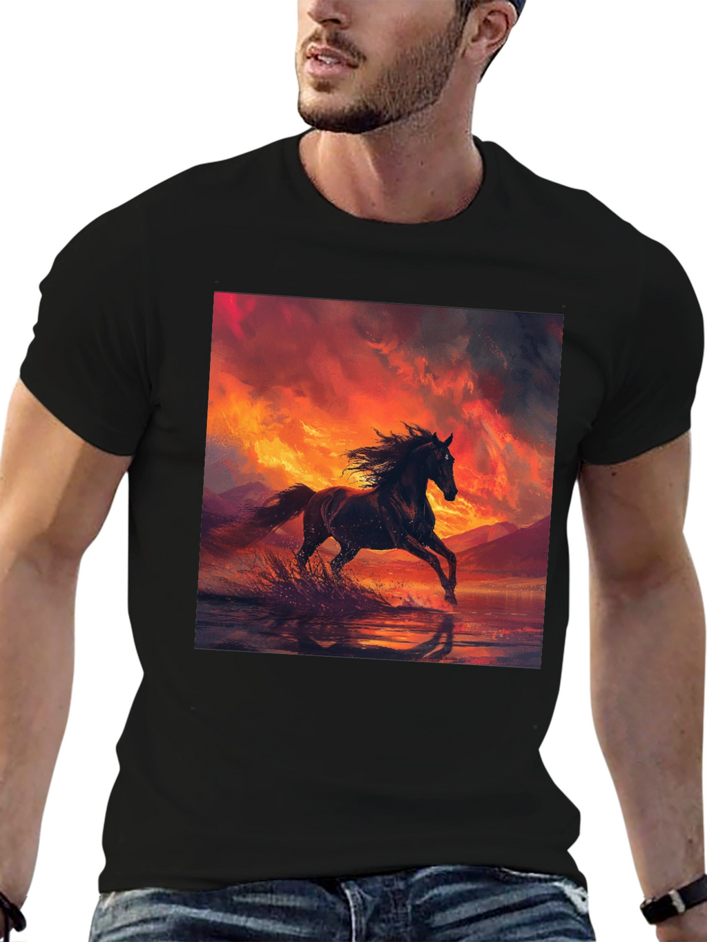 Horse Sunset Black T-Shirt
