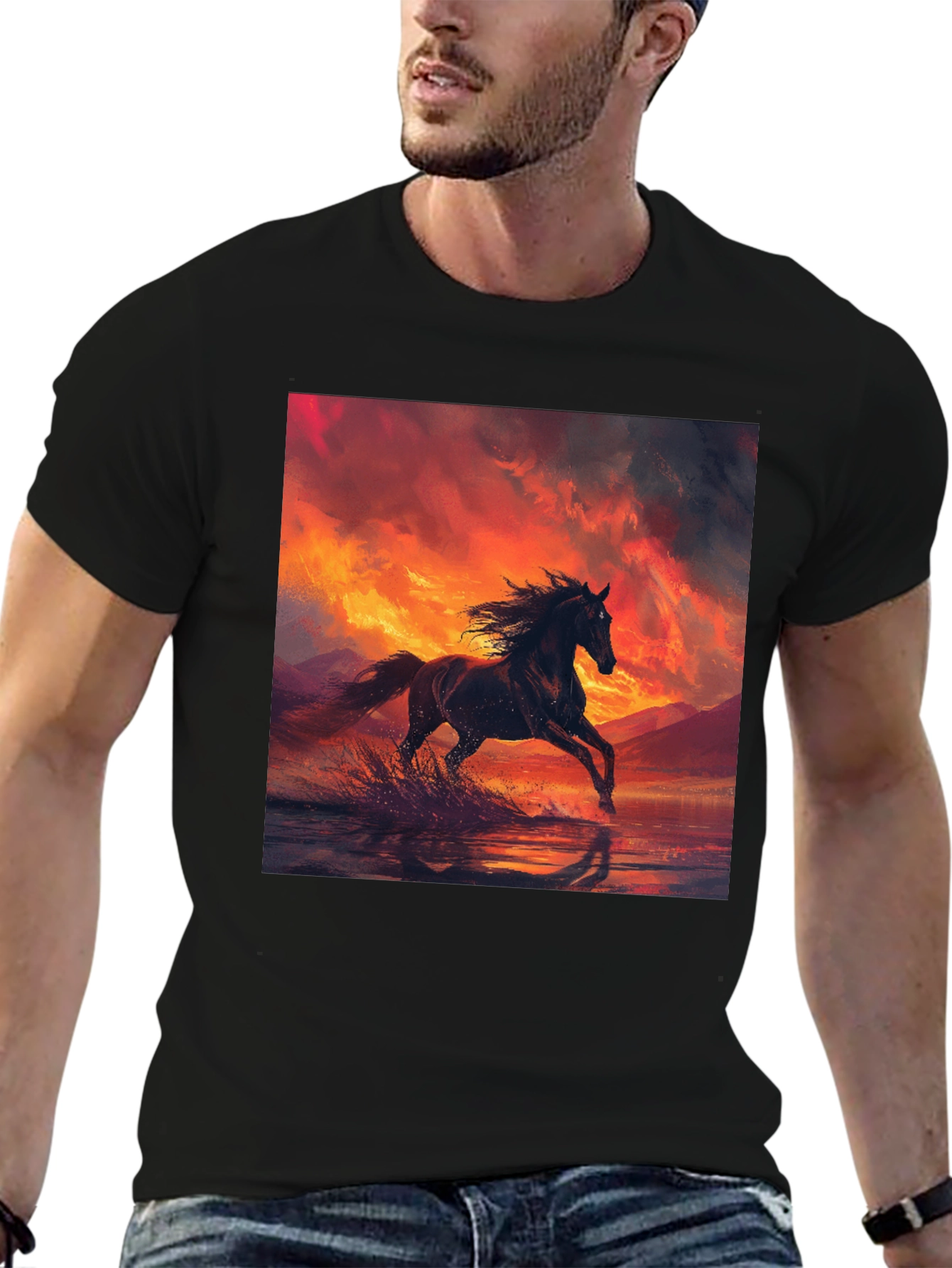 Horse Sunset Black T-Shirt