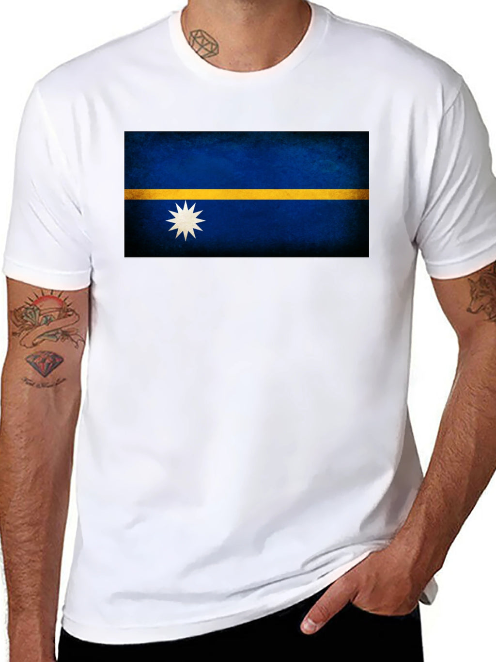 Nauru Flag T-Shirt - Black Crew Neck Tee