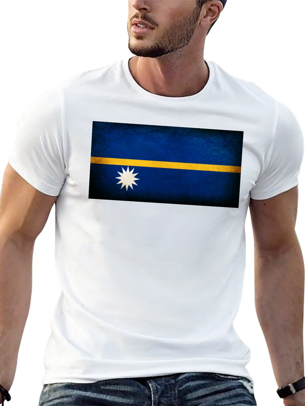 Nauru Flag T-Shirt - Black Crew Neck Tee