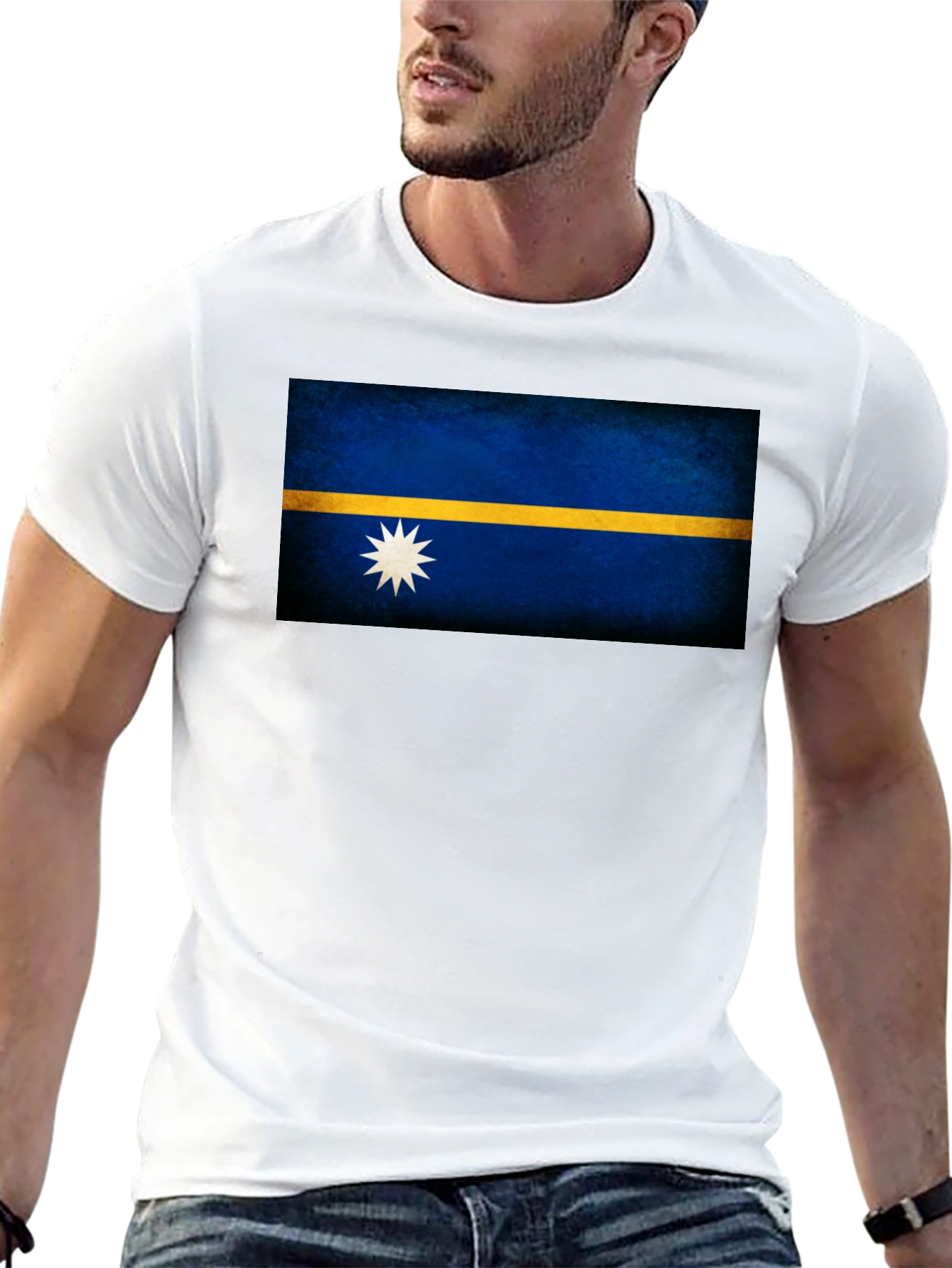 Nauru Flag T-Shirt - Black Crew Neck Tee