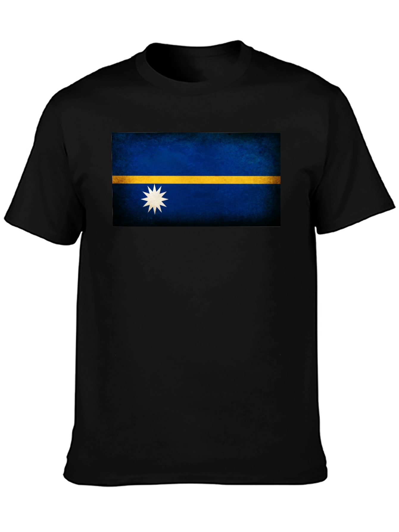 Nauru Flag T-Shirt - Black Crew Neck Tee