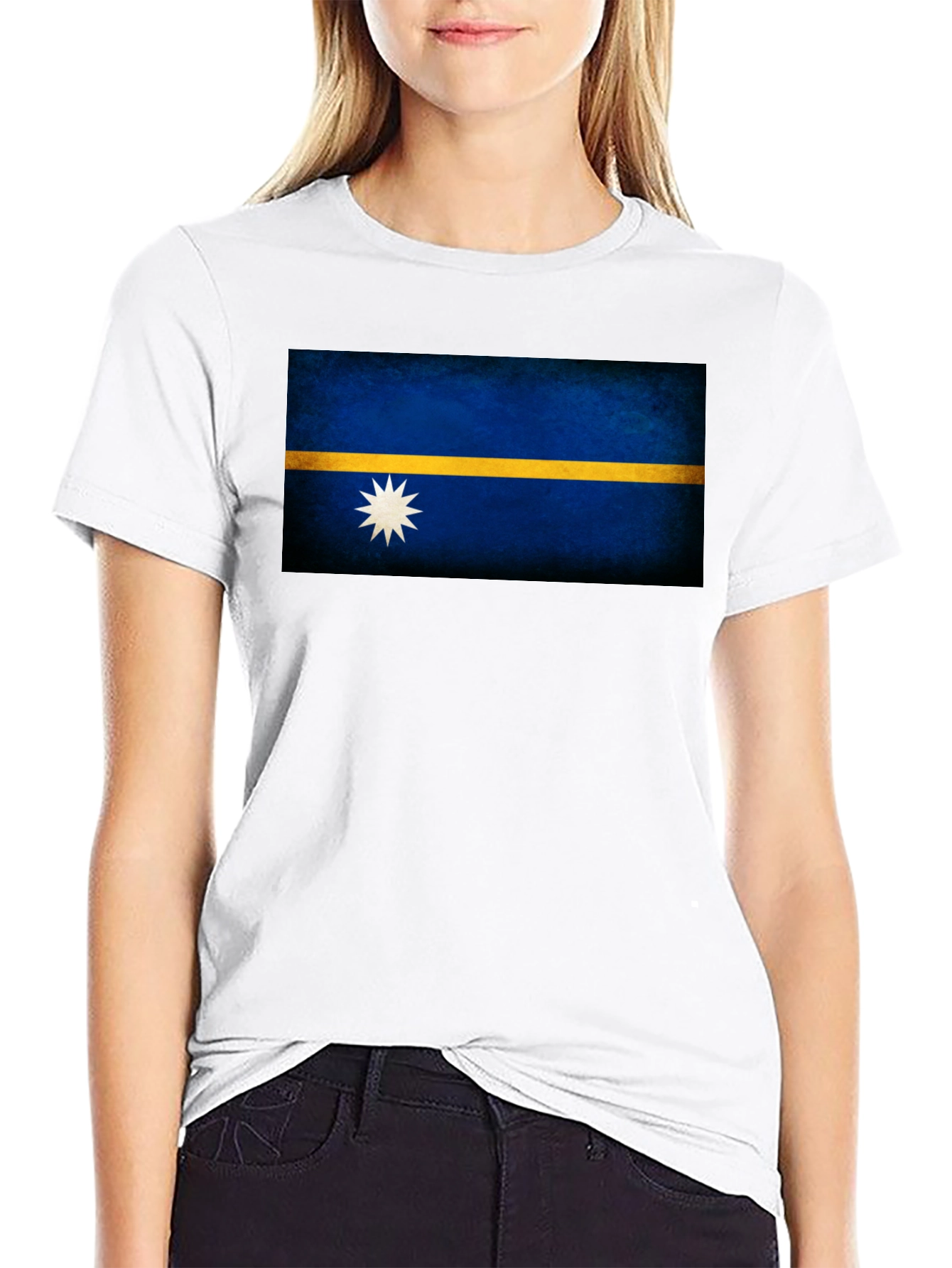 Nauru Flag T-Shirt - Black Crew Neck Tee
