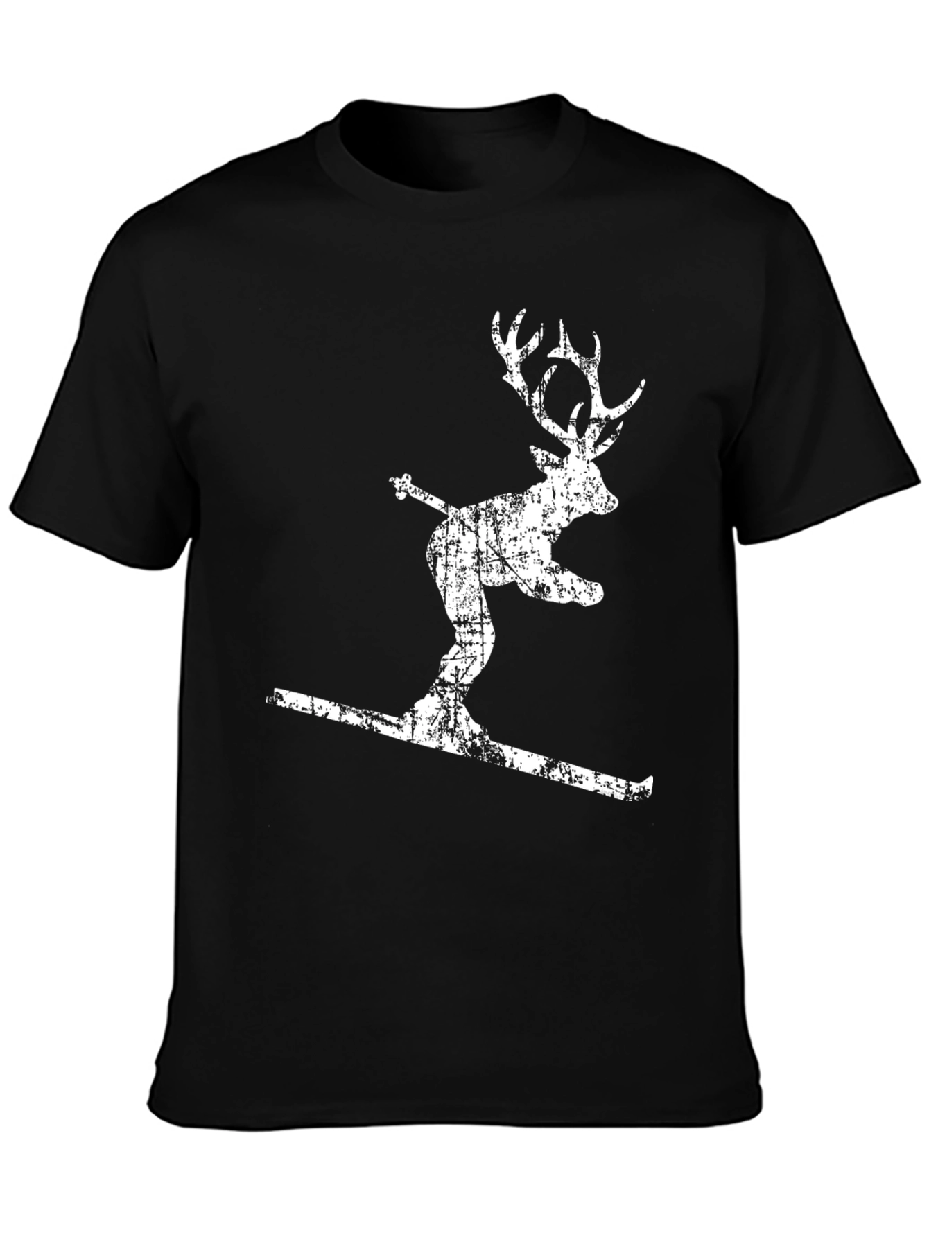 Skiing Deer Graphic T-Shirt - Mens Black Tee