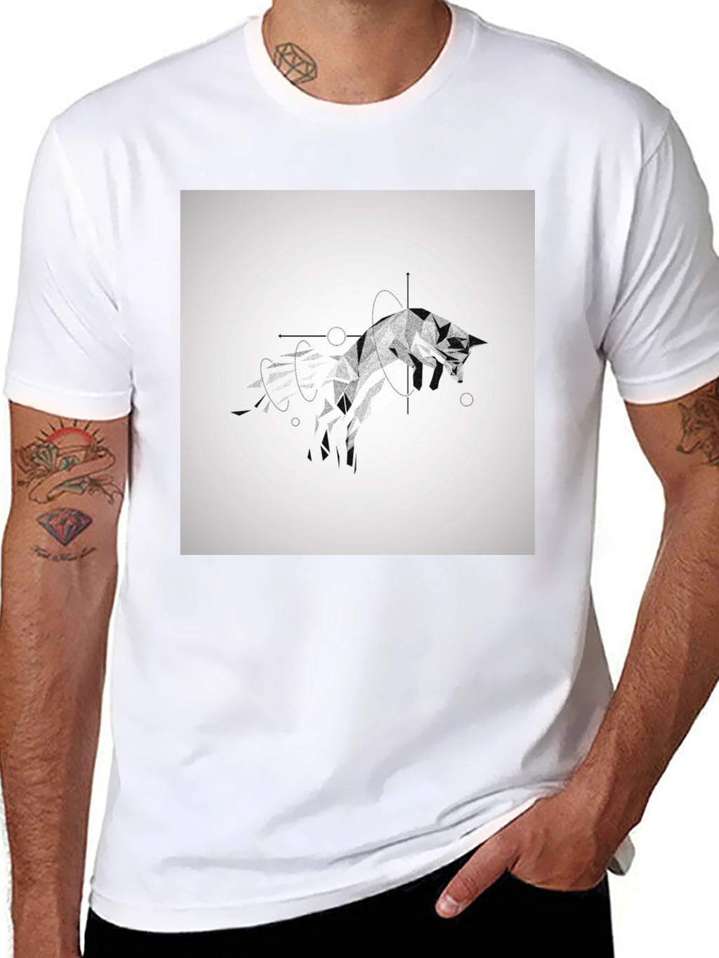 Geometric Fox Black T-Shirt