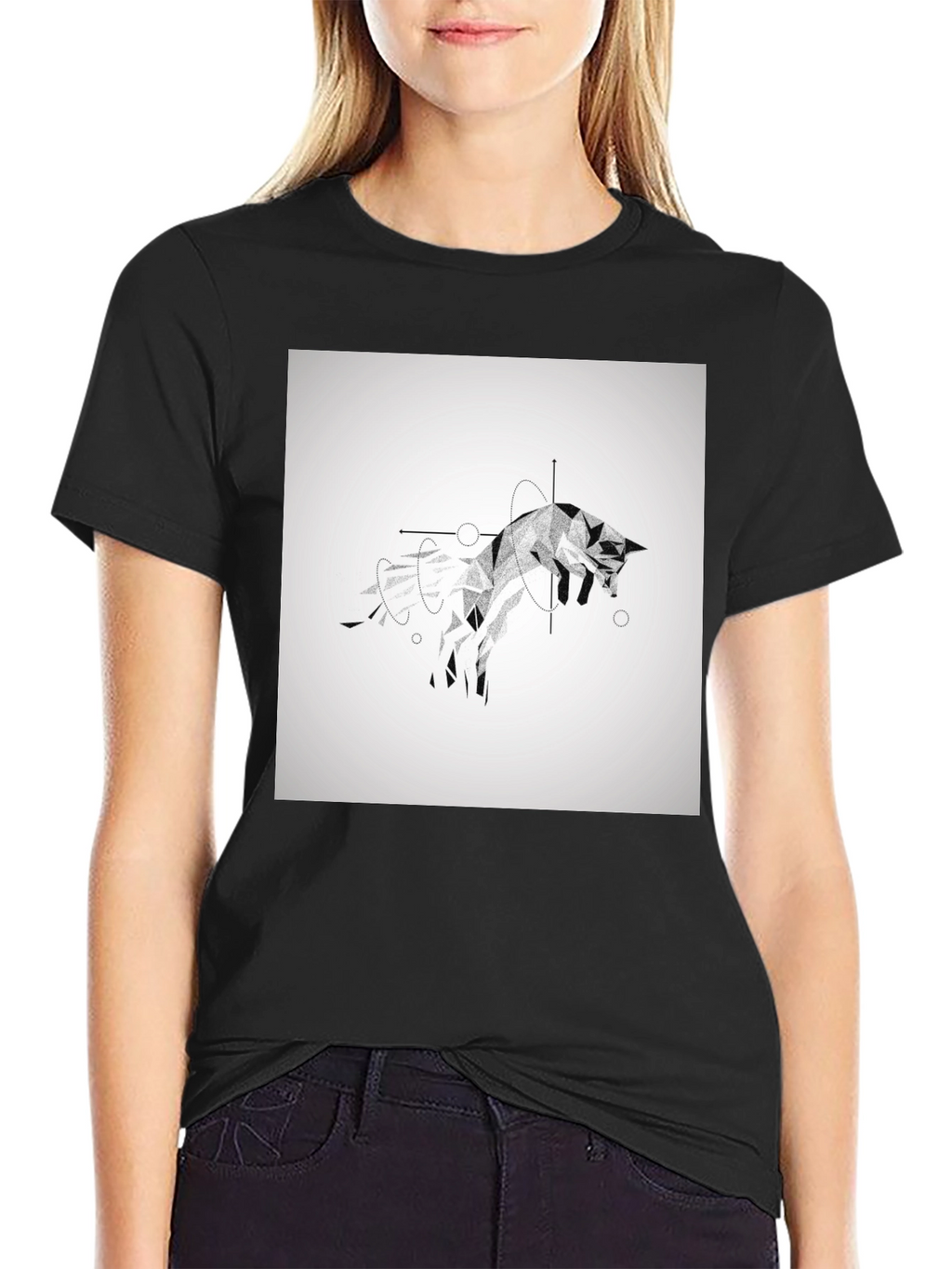Geometric Fox Black T-Shirt