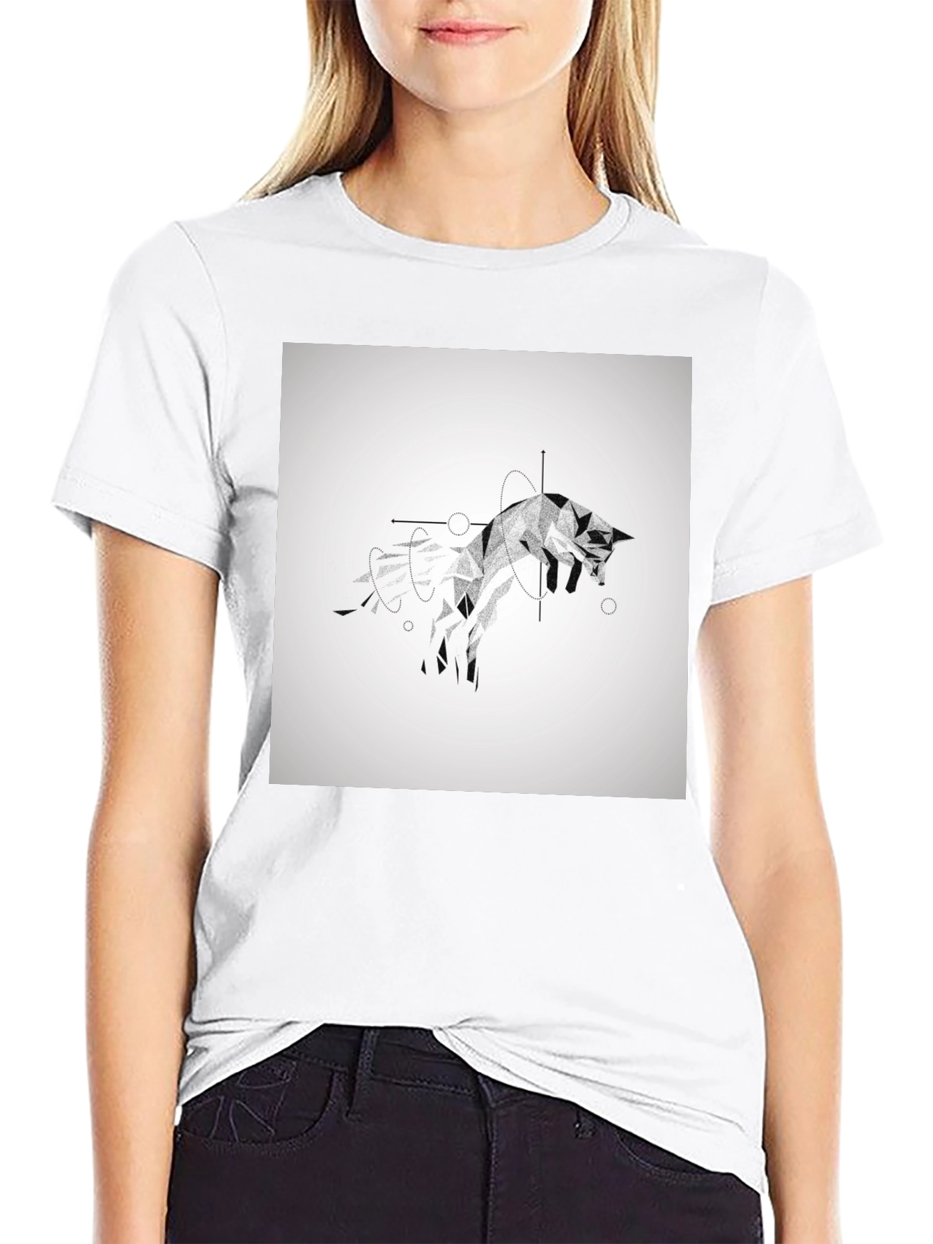 Geometric Fox Black T-Shirt